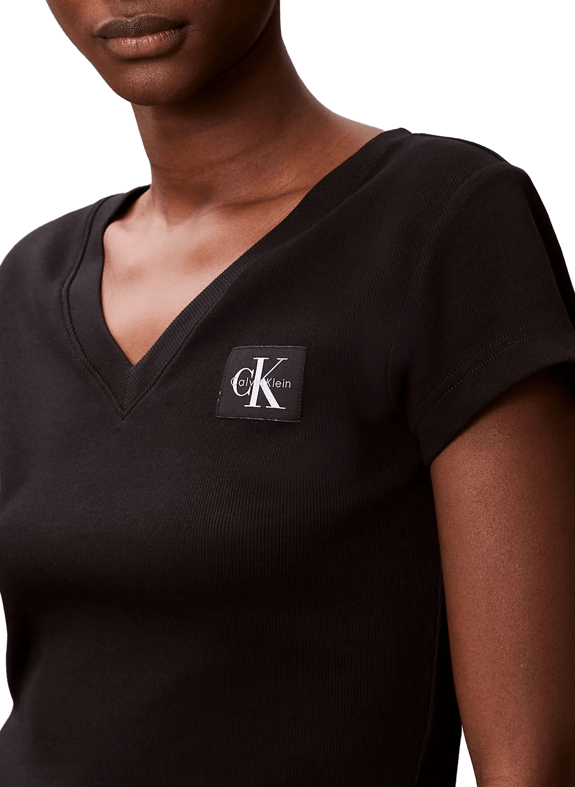 Ribbed cotton V-neck T-shirt CALVIN KLEIN Black