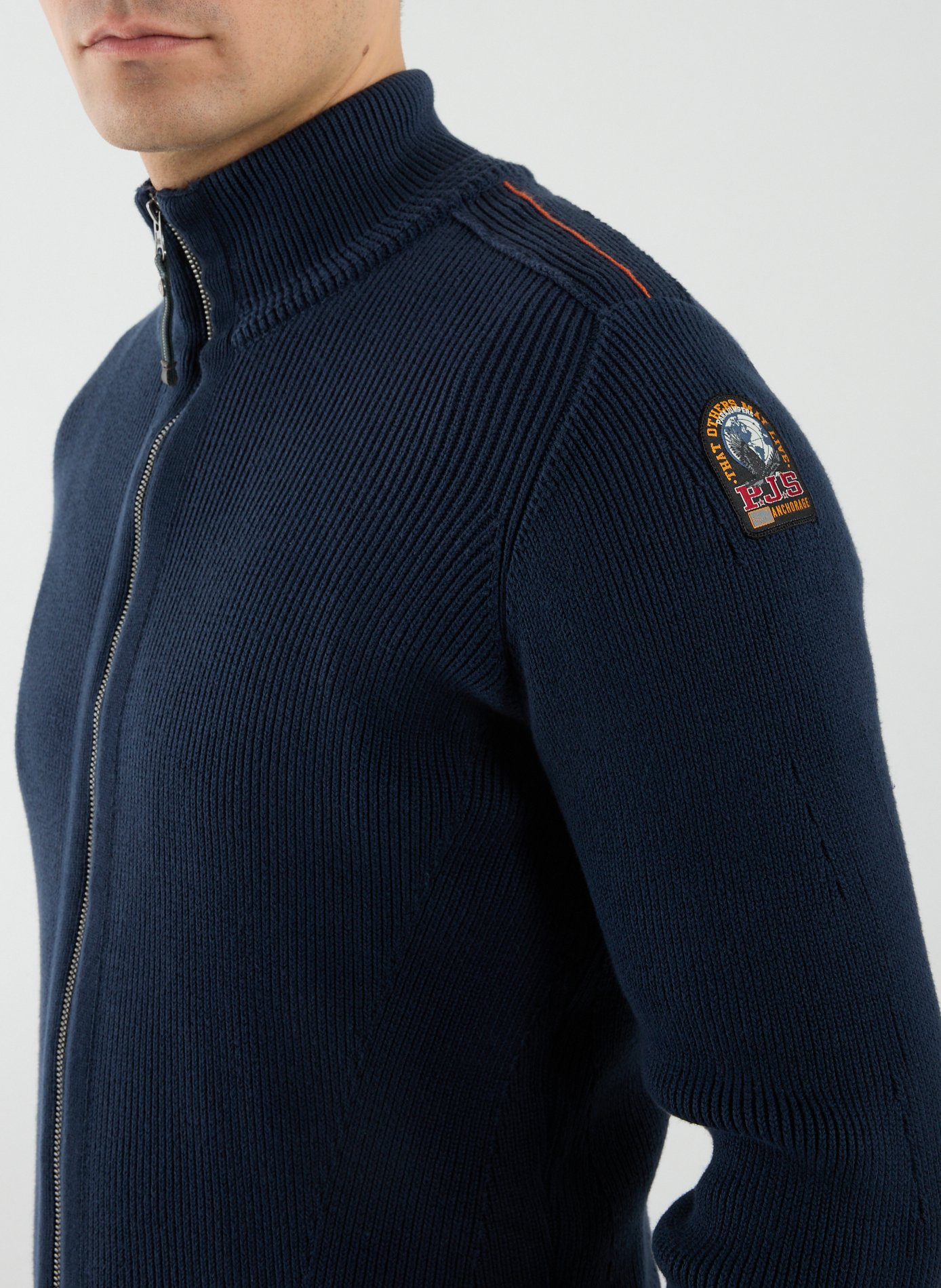 Zip-up high neck cotton blend sweater Blue