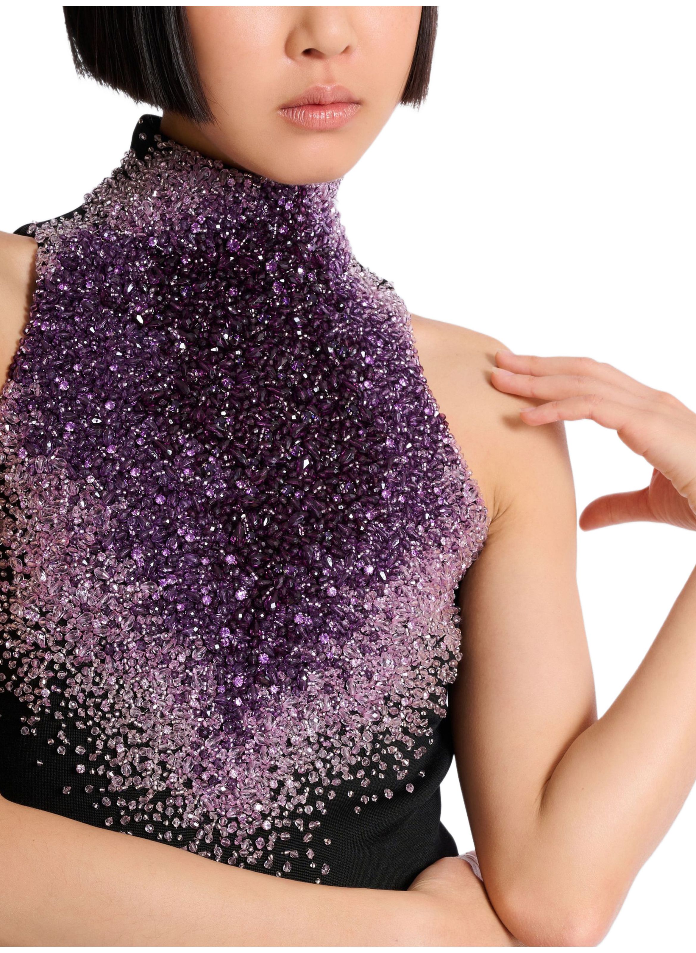 Robe dos-nu en jersey milano brodé « amethyst » BALMAIN Noir