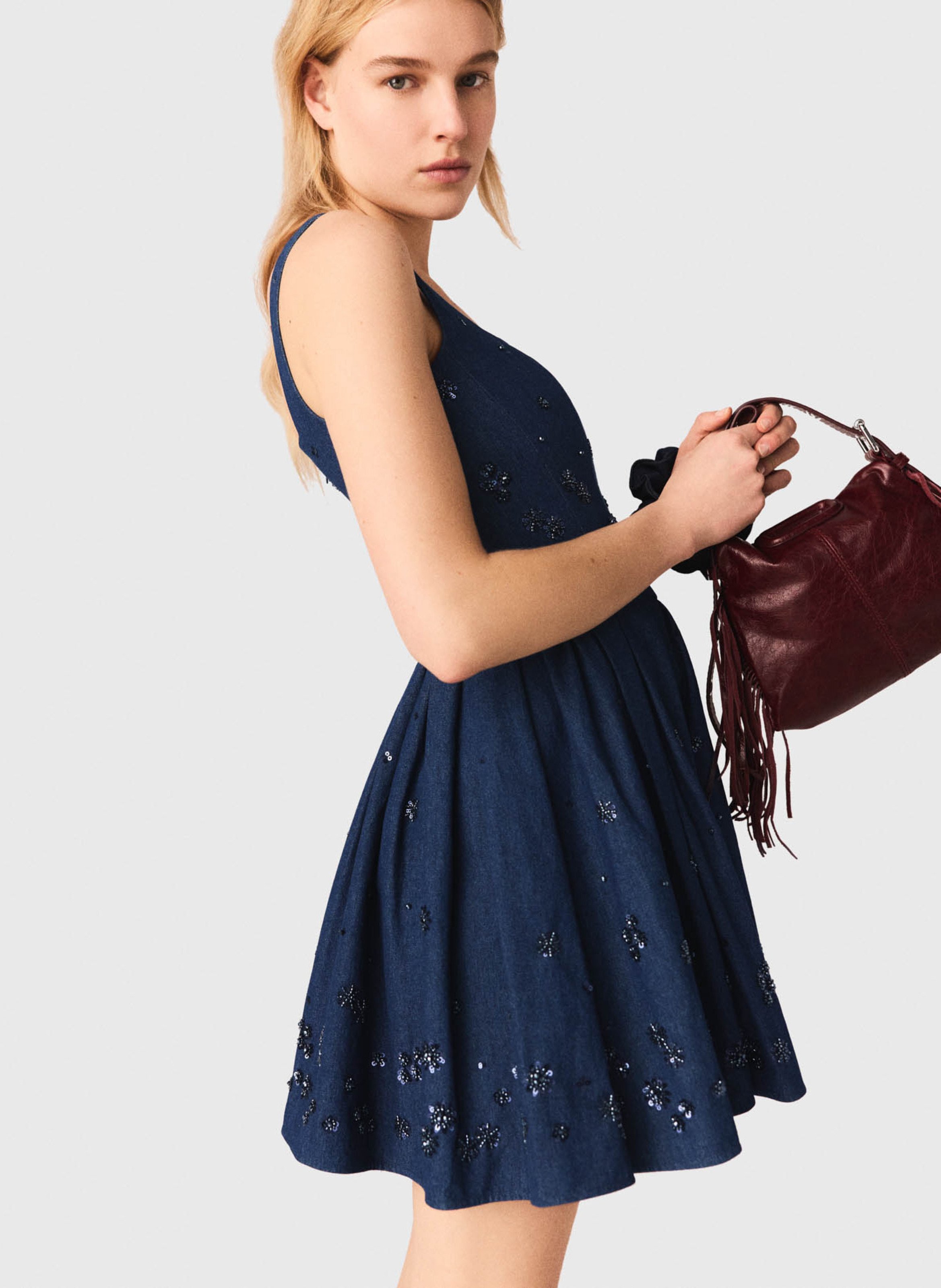 Robe courte en denim MAJE Bleu