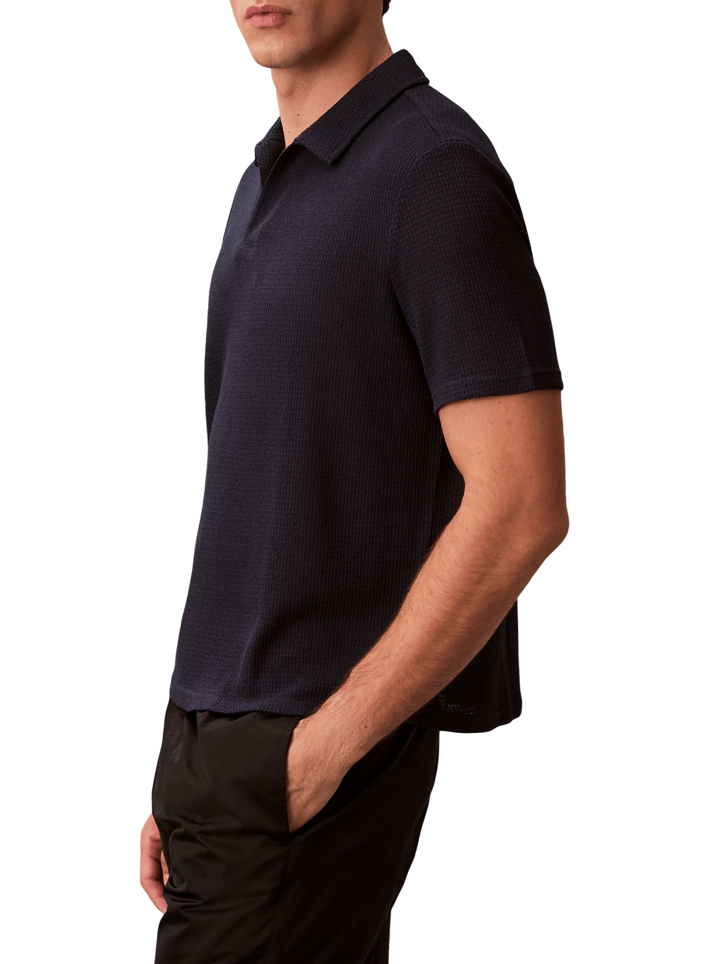 Polo droit manches courtes texturé Bleu