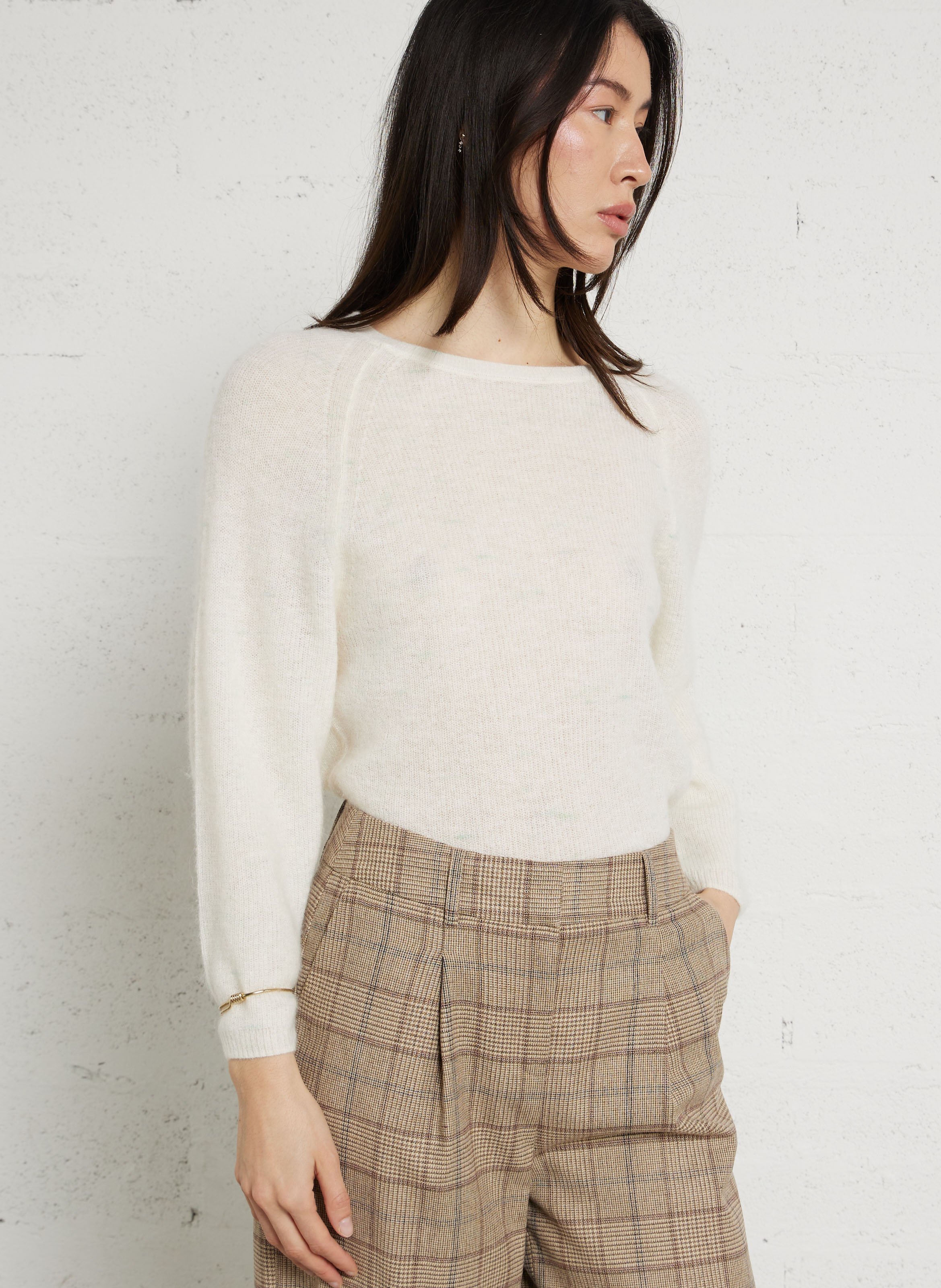 Pull droit col rond jacquard en alpaga mélangé phoenix MAISON 123 Blanc