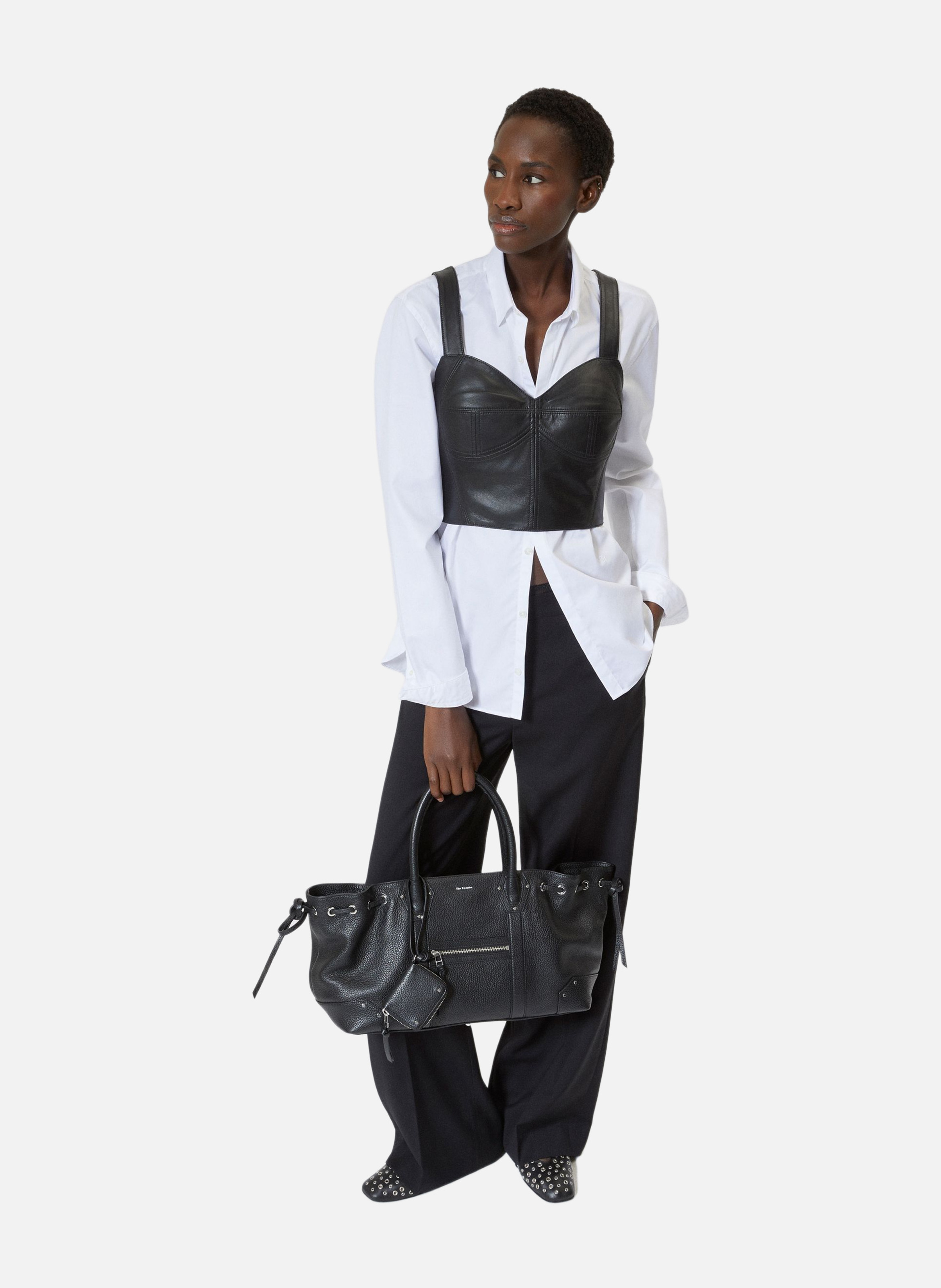 Sac cabas froncé en cuir grainé THE KOOPLES Noir