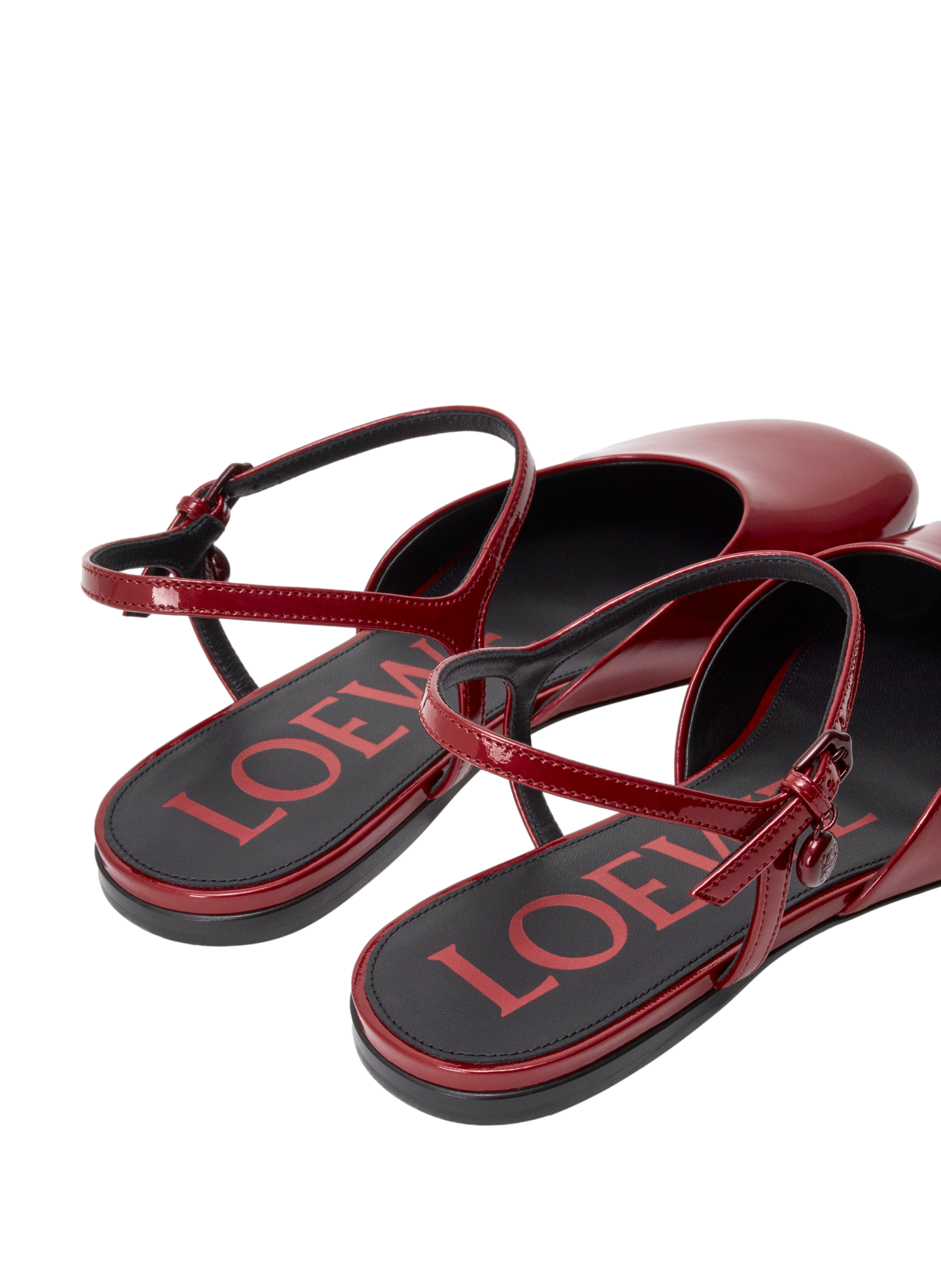 Ballerines à bride cheville Toy en cuir d'agneau verni souple LOEWE Rouge