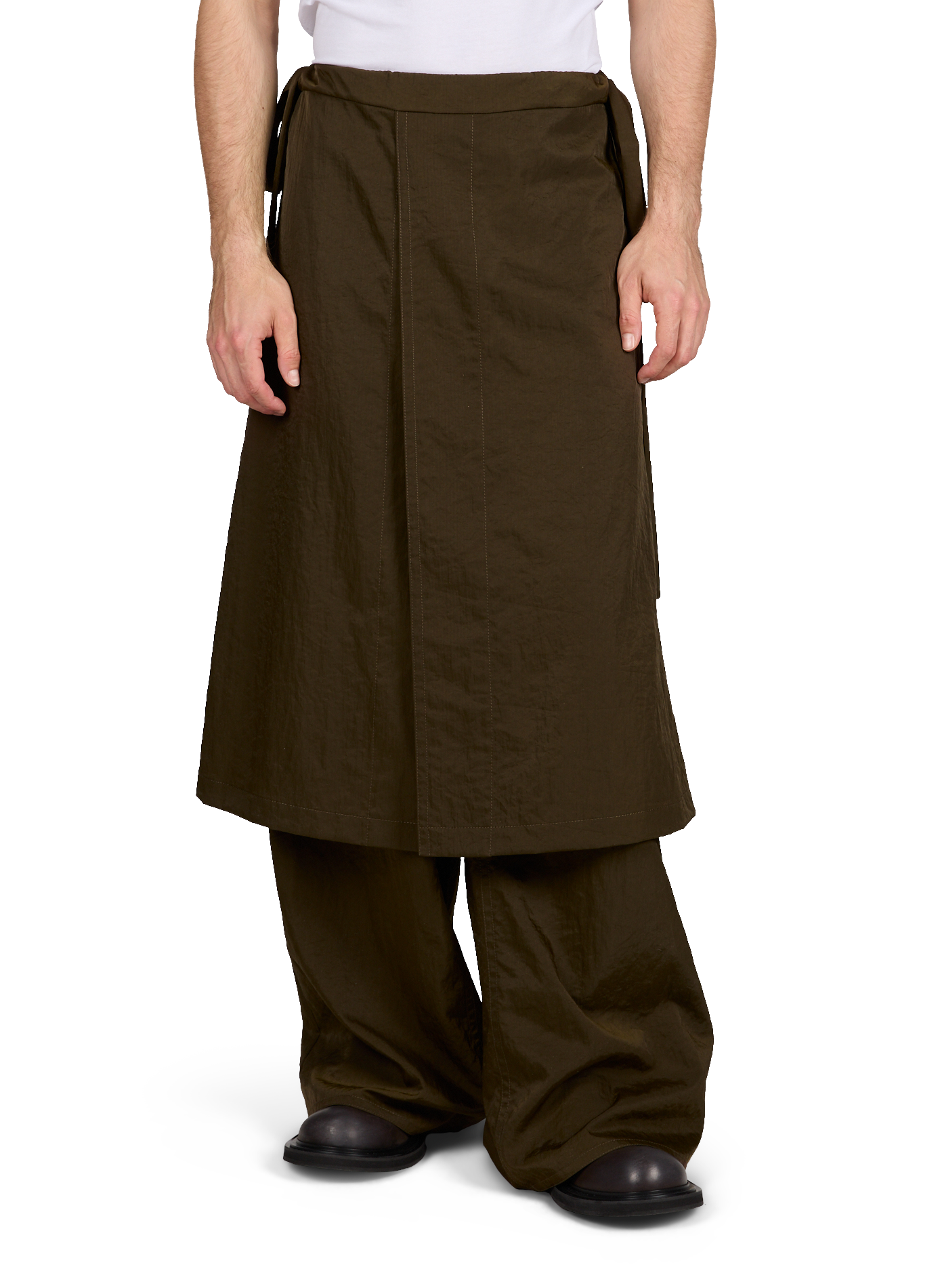 Wide-leg pants with skirt overlay SEAN SUEN Brown