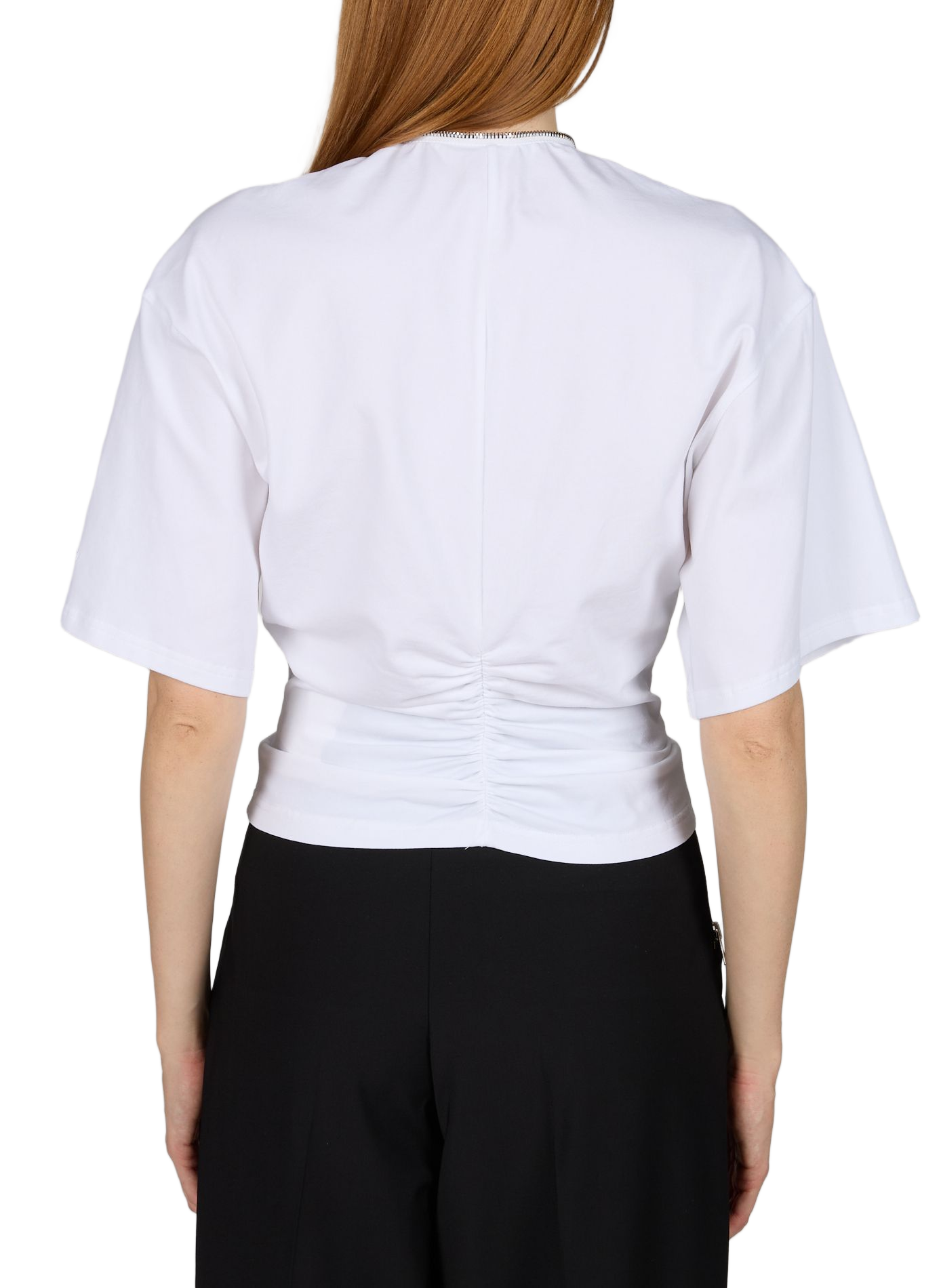 T-shirt zip froncé en coton mélangé ALEXANDER WANG Blanc