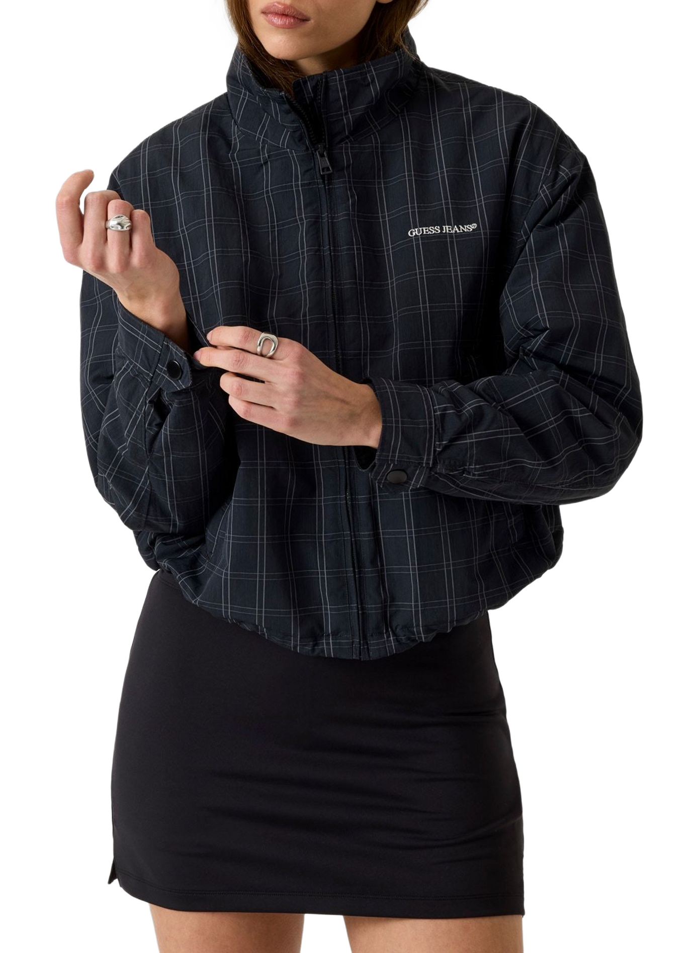 Short checkered high-neck jacket GUESS Black