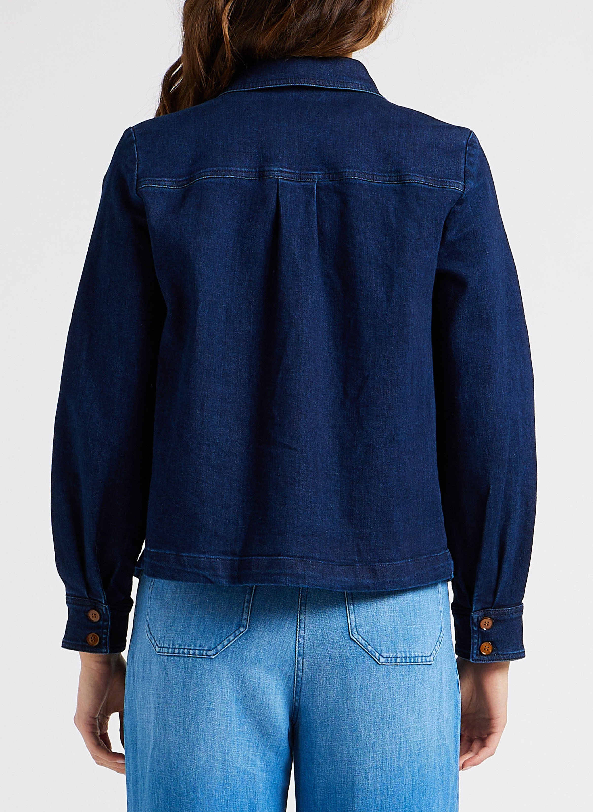 Veste courte droite en denim de coton léger guggen SESSUN Bleu
