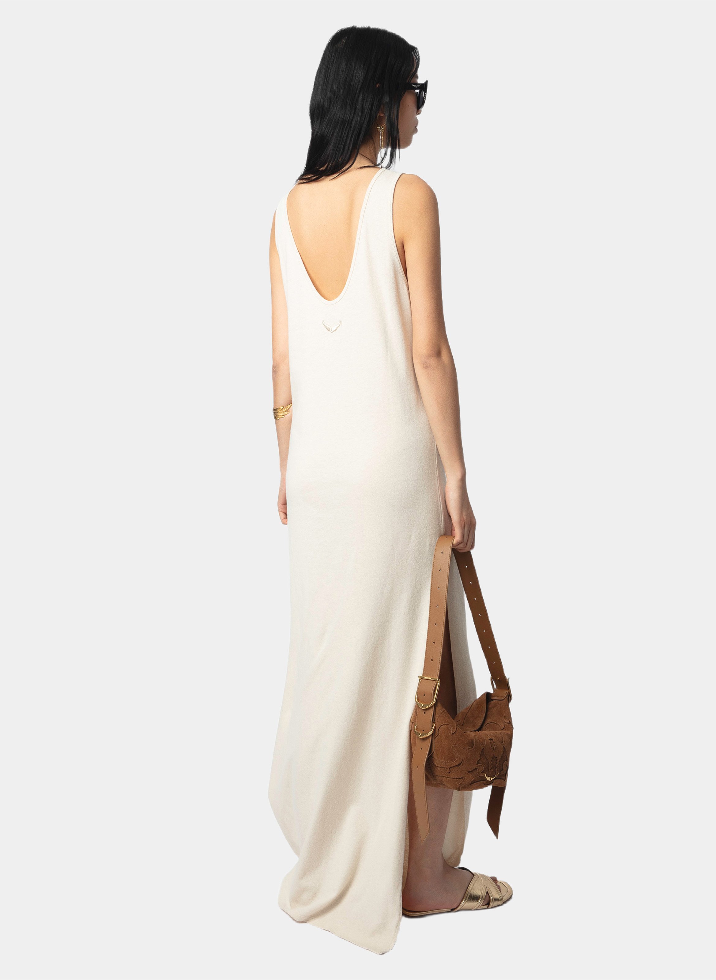 Langes Kleid mit V-Ausschnitt aus Baumwolle und Leinenmischung Deva ZADIG&VOLTAIRE Beige
