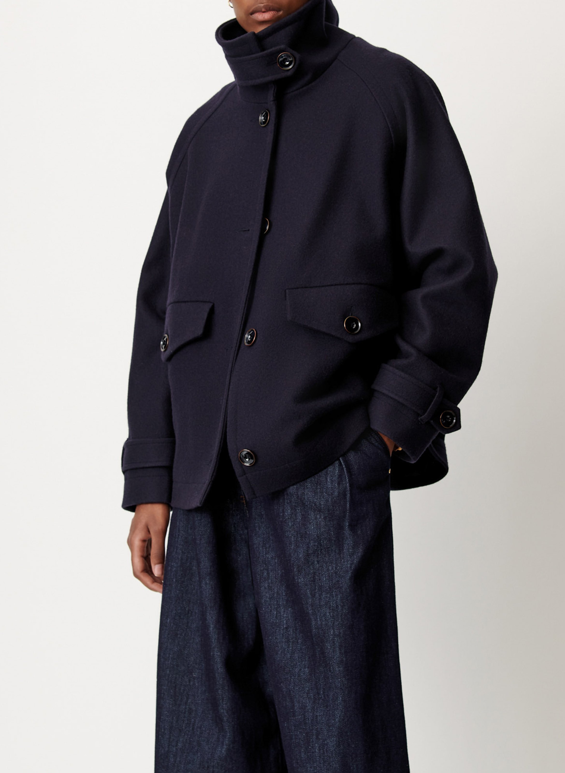 Manteau court col montant en laine mélangée lee wooly SESSUN Bleu