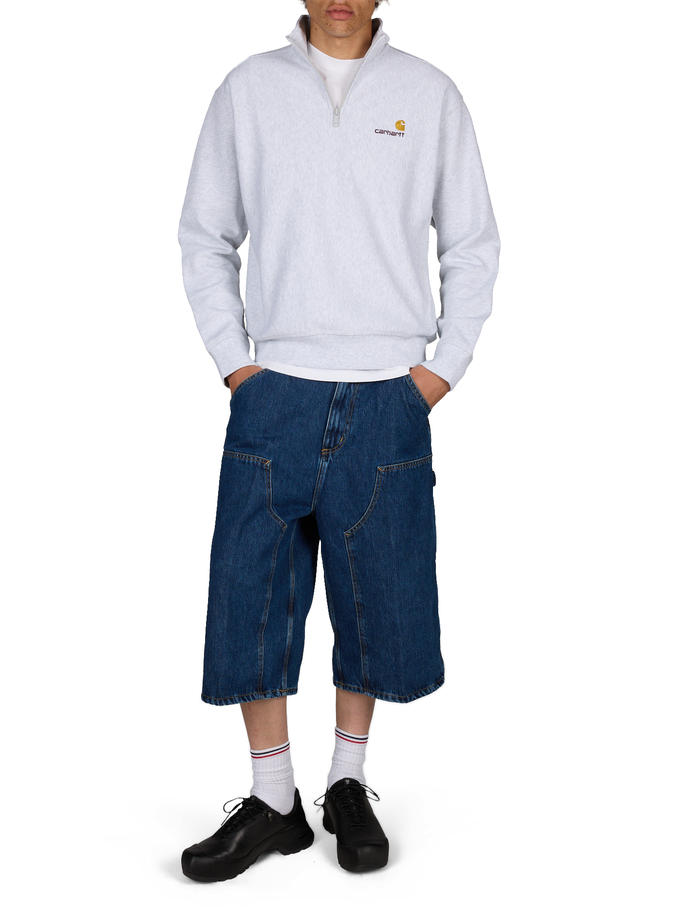 Cotton-blend zip-neck sweatshirt CARHARTT WIP Grey