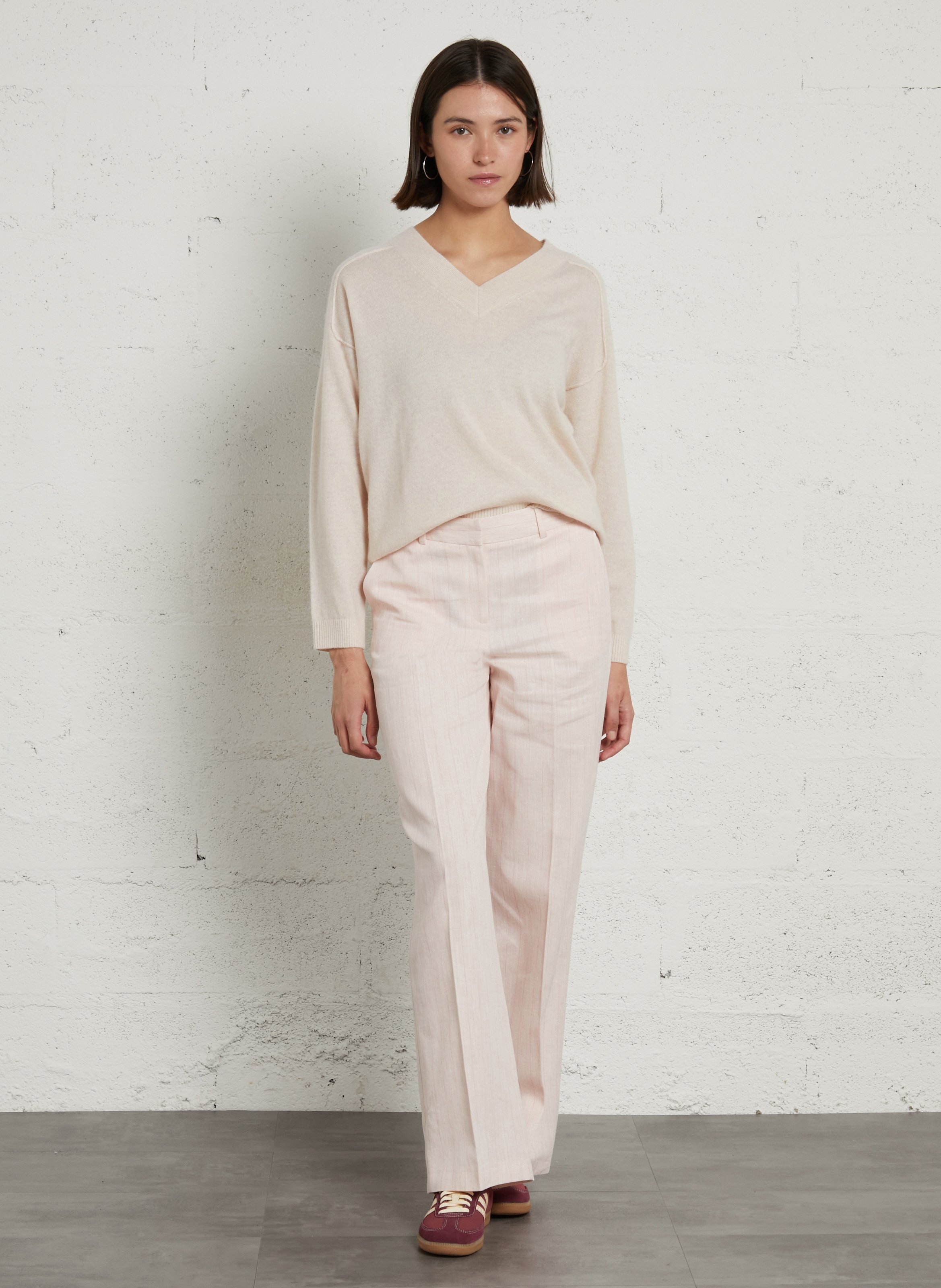Pantalon large en coton mélangé rayé ferguson MAISON 123 Rose