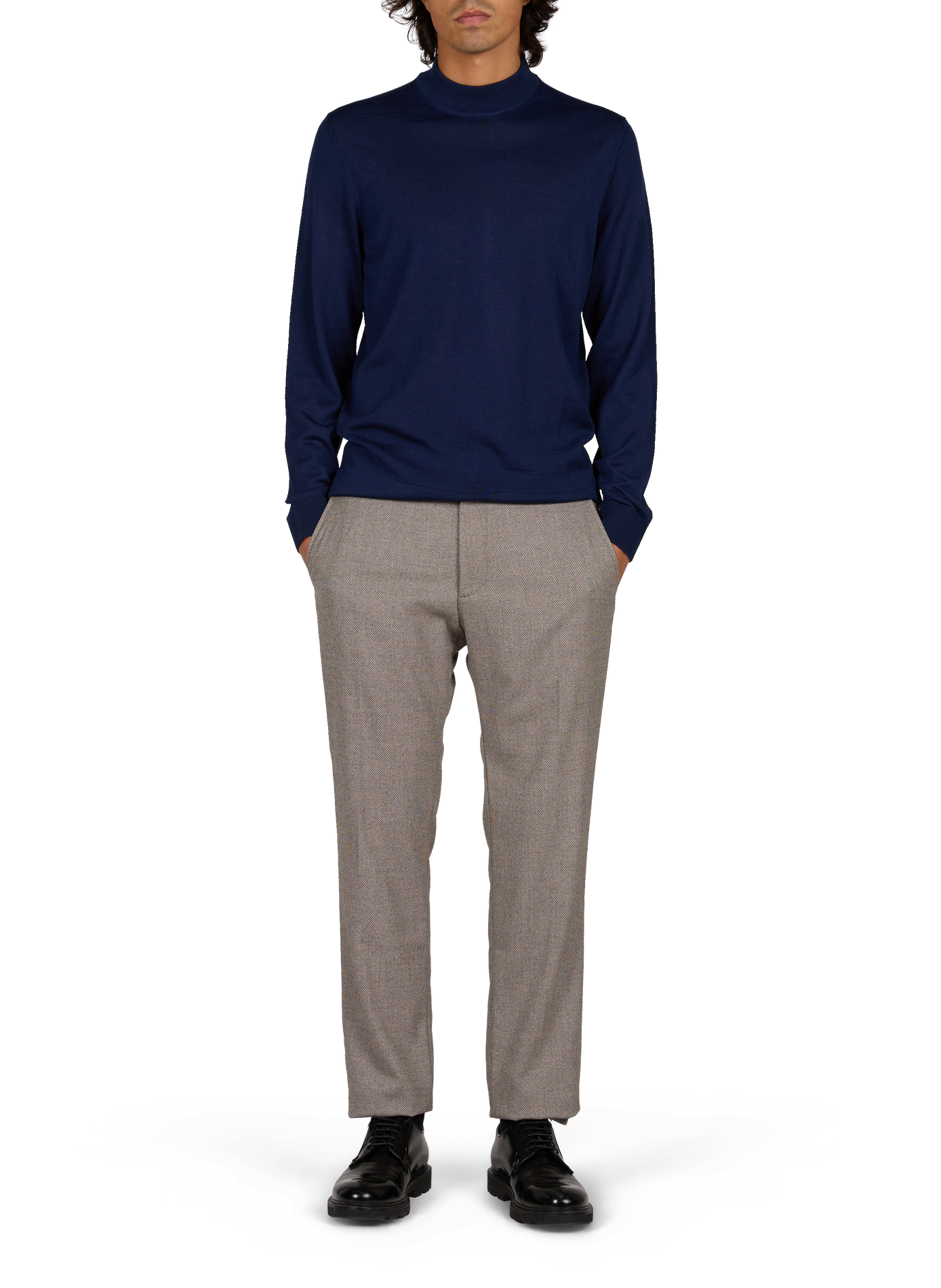 Pull Marek droit col montant en laine vierge STRELLSON Bleu
