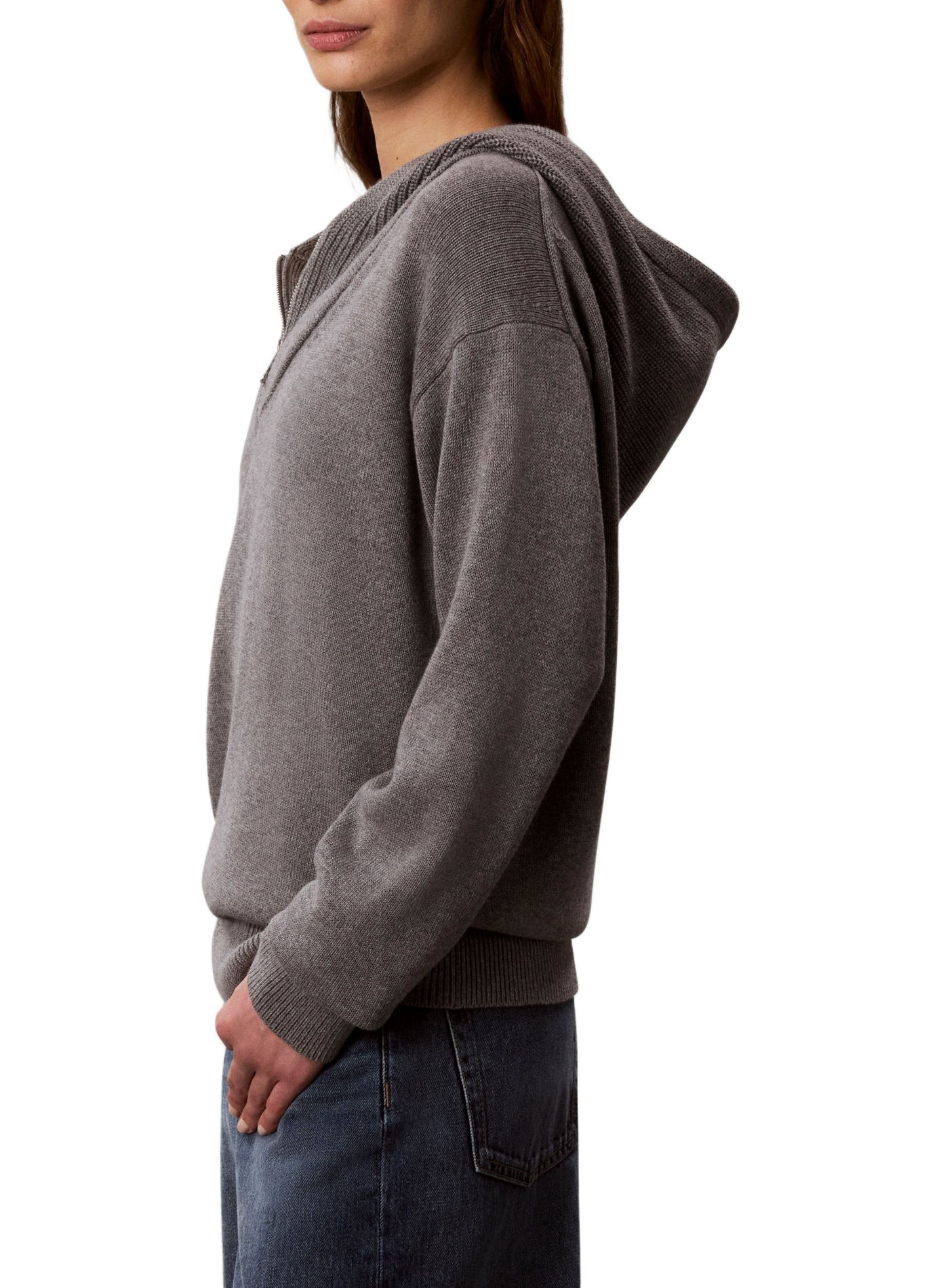 Hoodie à col zippé en maille CALVIN KLEIN Grey