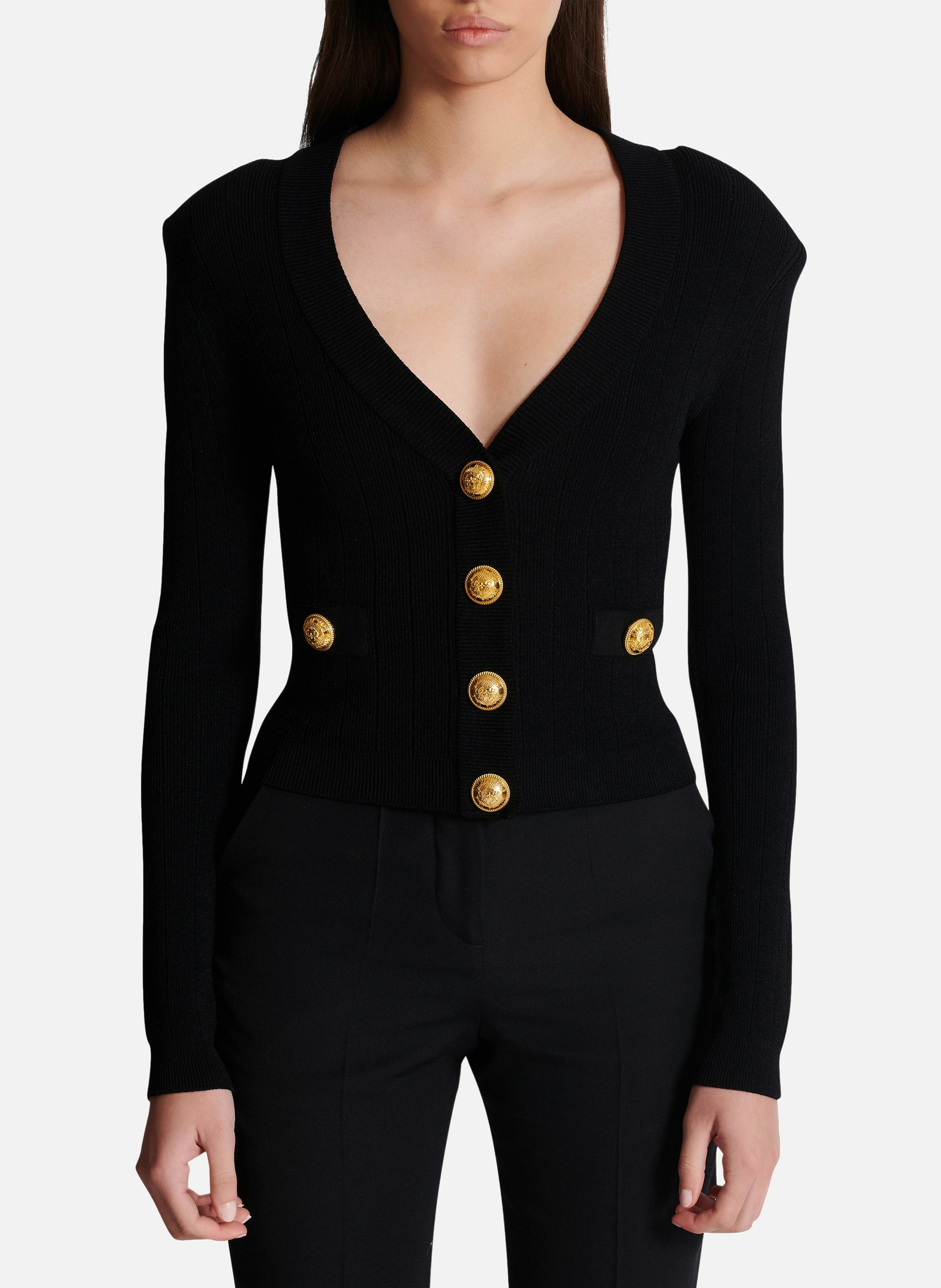 Cardigan court en maille BALMAIN Noir
