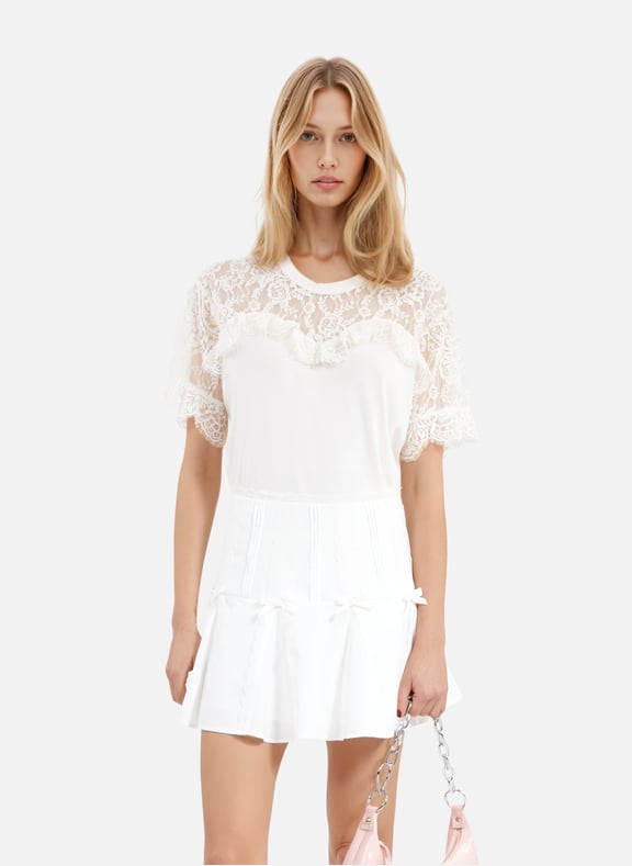 T-shirt manches courtes avec dentelle Beige by THE KOOPLES THE KOOPLES T-shirt manches courtes avec dentelle Beige