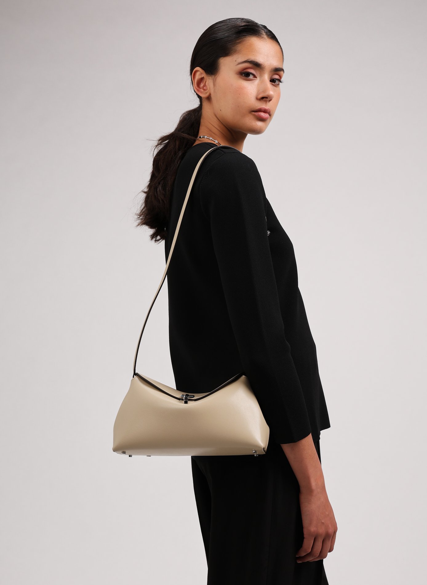 T-lock leather handbag TOTEME Beige