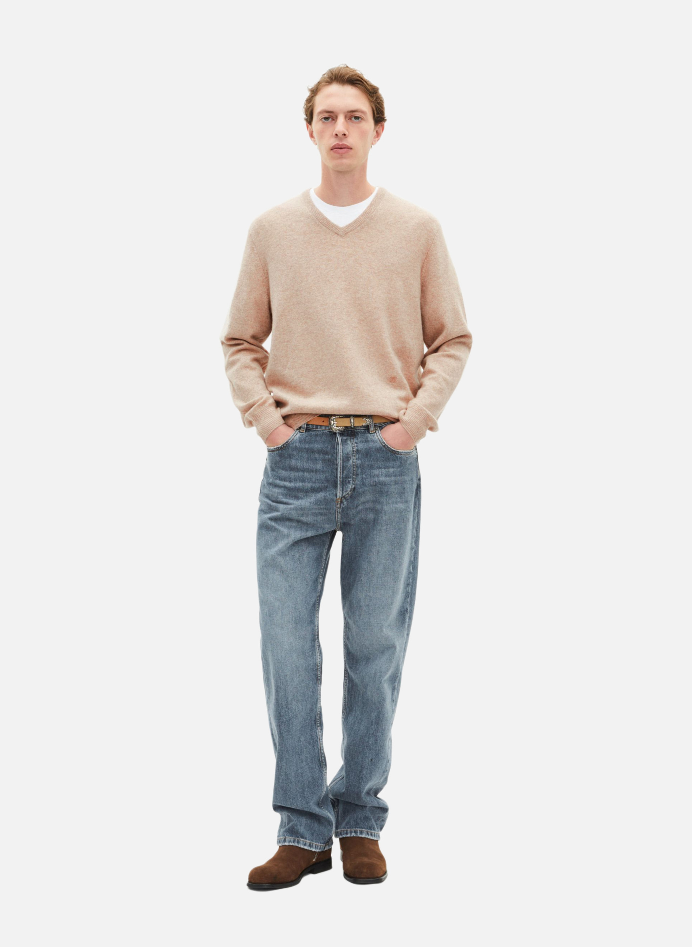 Pull col v en cachemire THE KOOPLES Beige