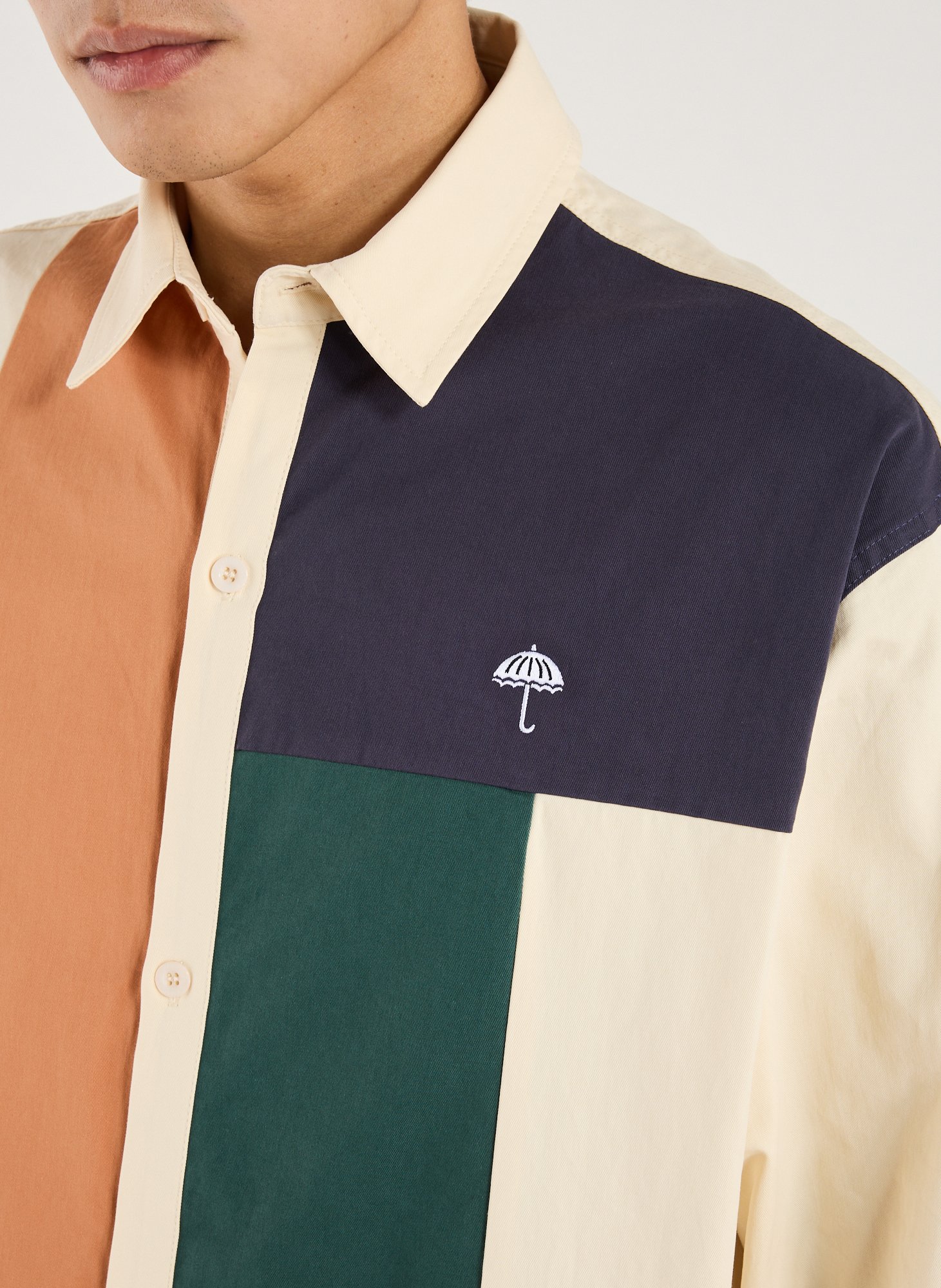 Oversized cotton shirt with patterns HELAS CAPS Beige