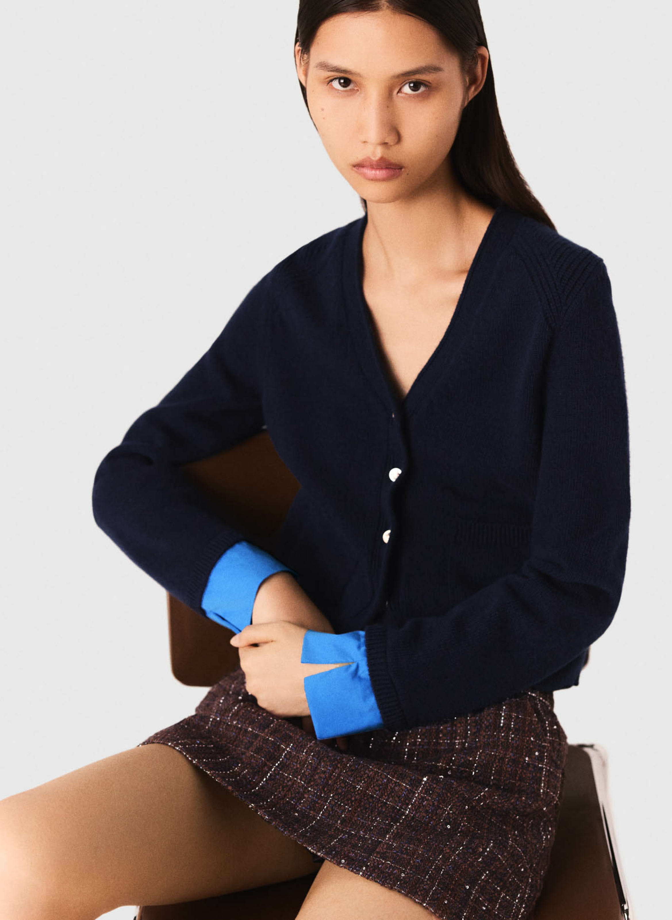 Cardigan en laine avec détails amovibles Bleu