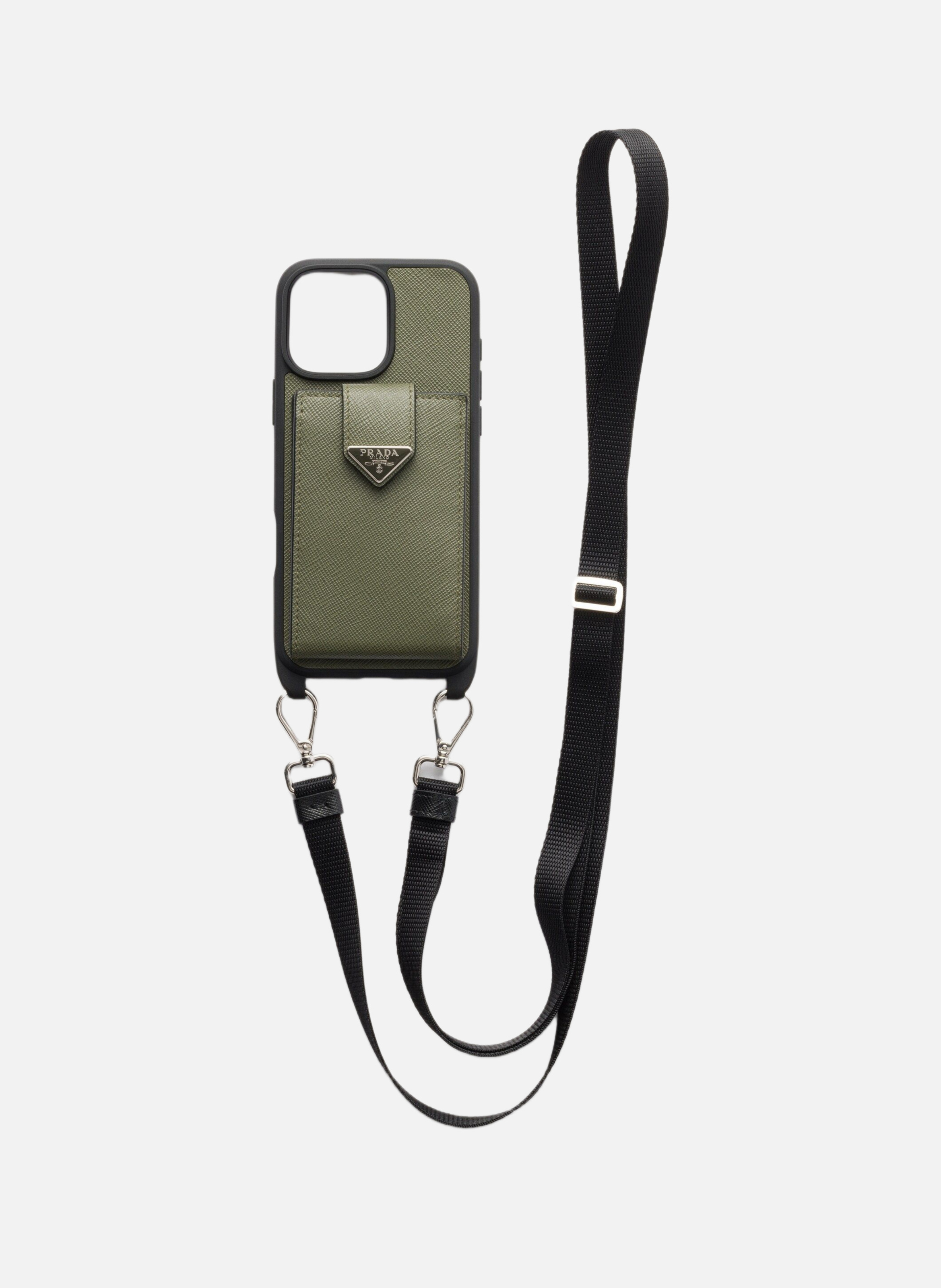 Coque pour iphone 16 pro max en cuir saffiano PRADA Vert