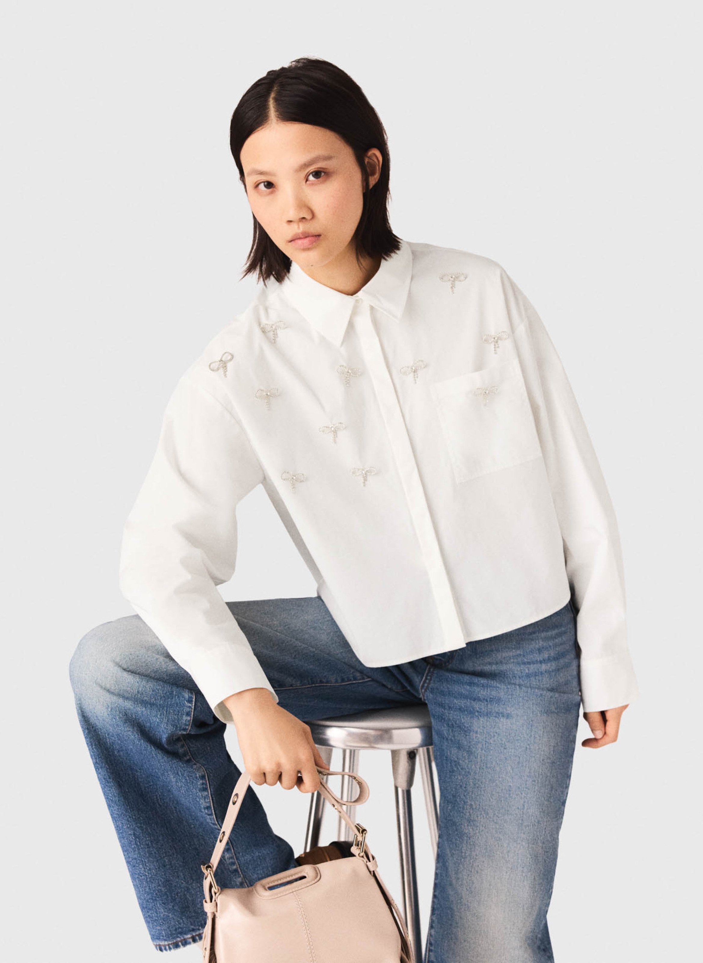 Chemise oversize en coton brodé MAJE Blanc