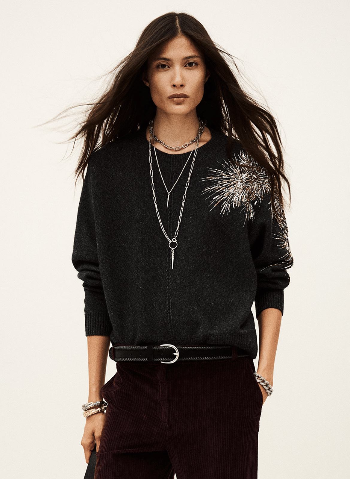 Pull droit à broderies sequins chorse BA&SH Noir