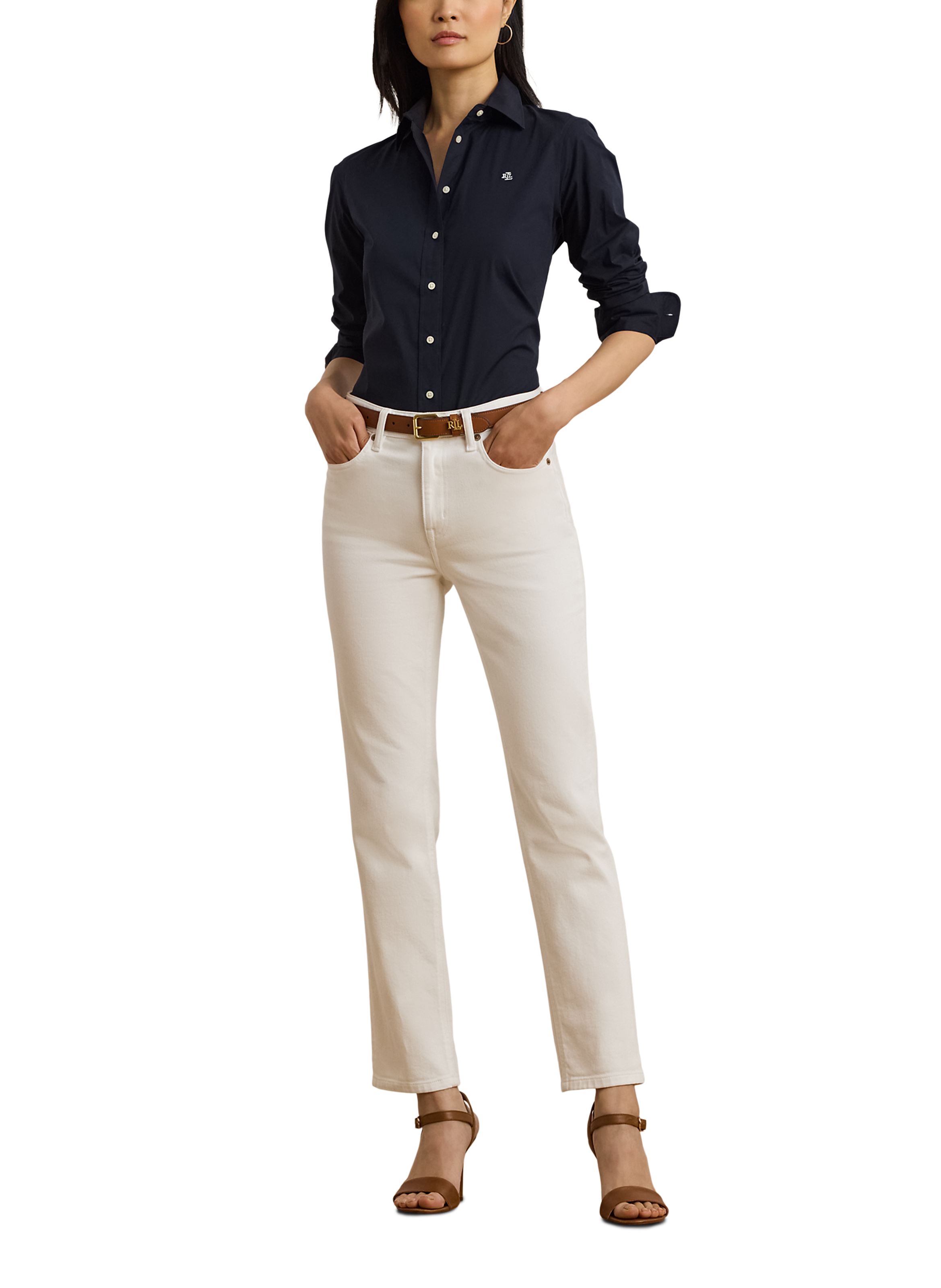 Chemise ajustée à col classique en coton LAUREN Bleu