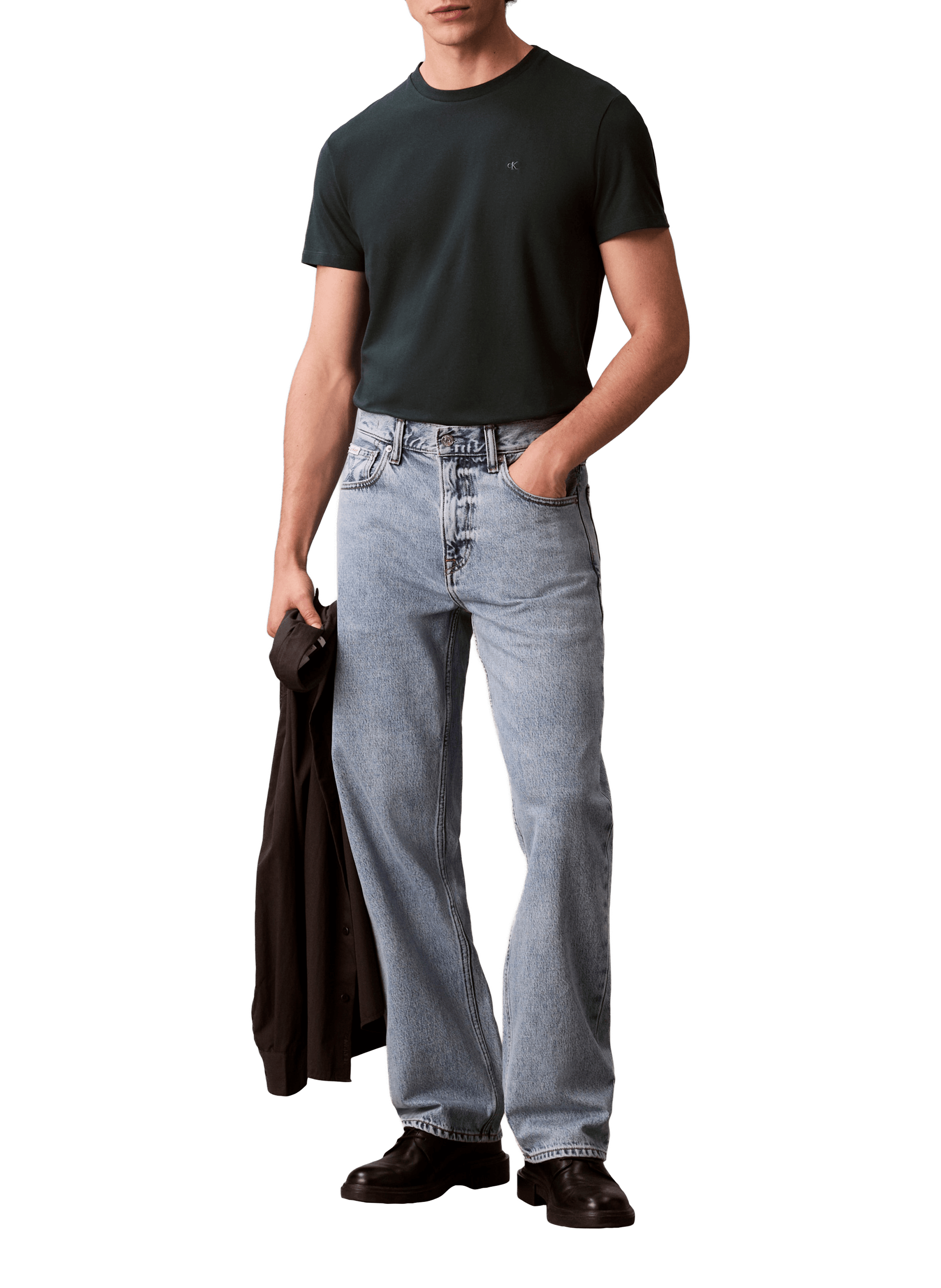 T-shirt droit à logo en coton mélangé CALVIN KLEIN Gris