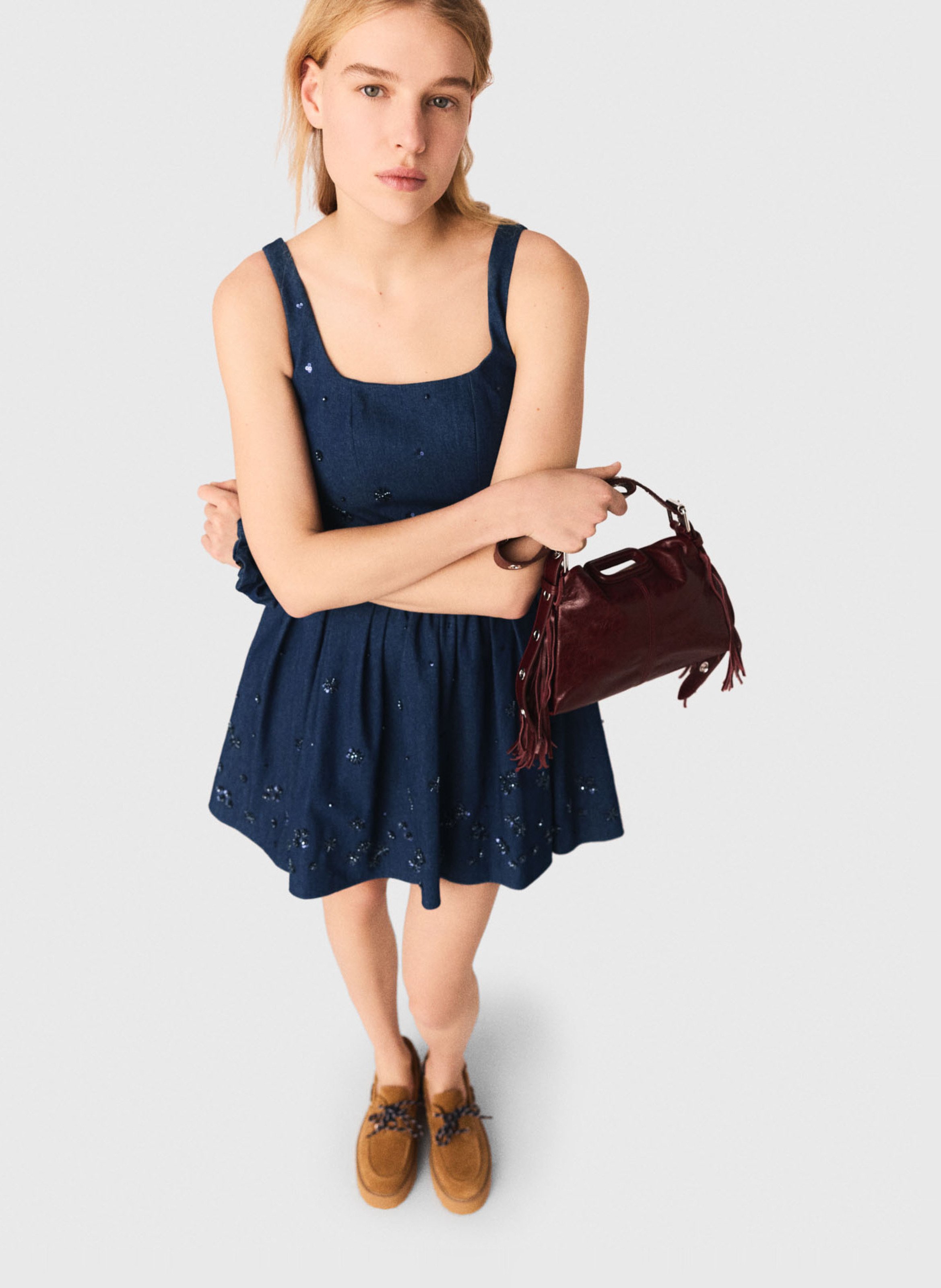 Robe courte en denim MAJE Bleu