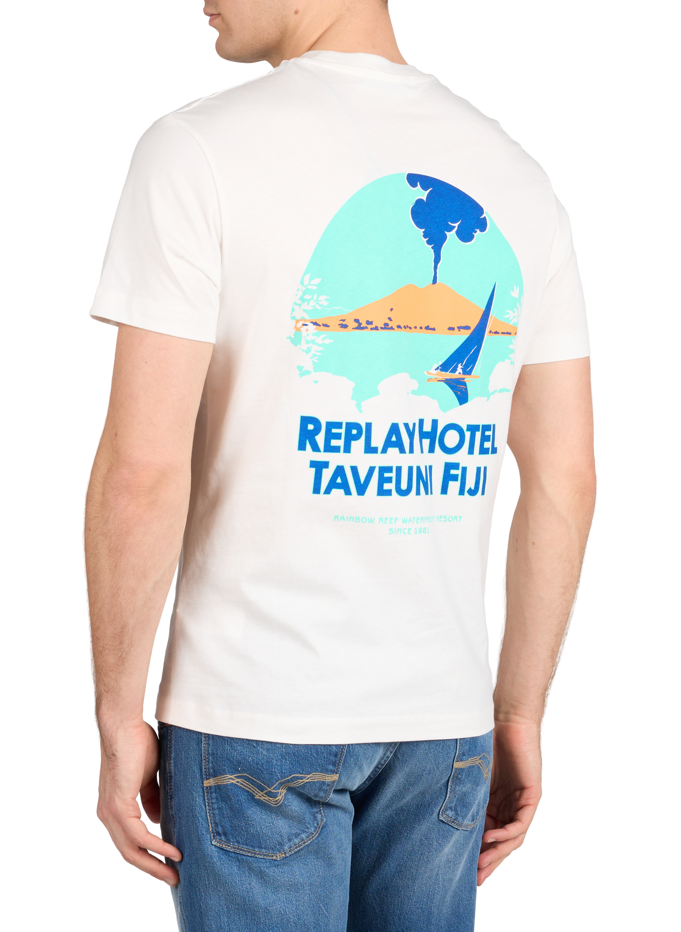 T-shirt imprimé à col rond en coton REPLAY Blanc