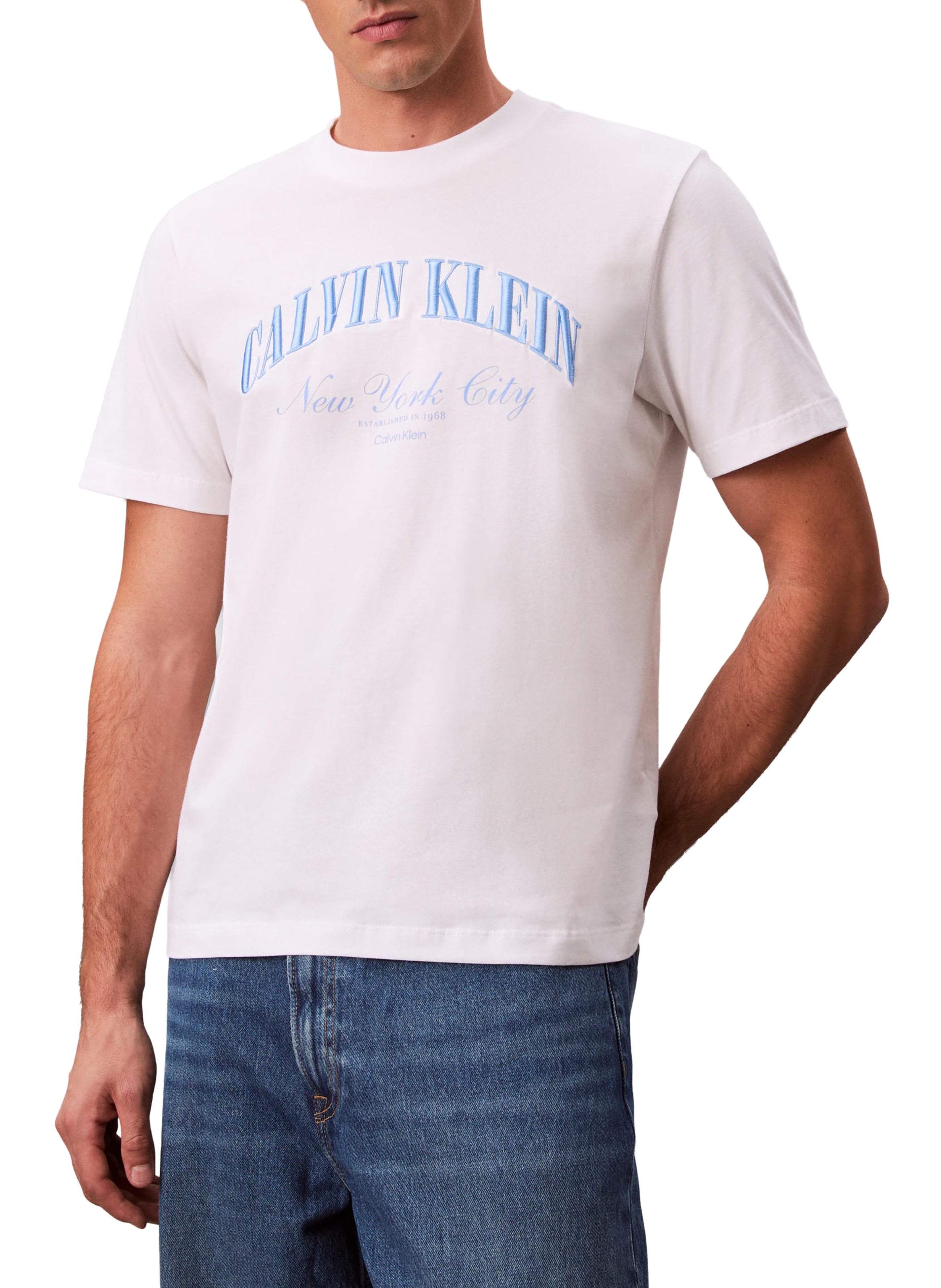 T-shirt droit à logo en coton CALVIN KLEIN Blanc
