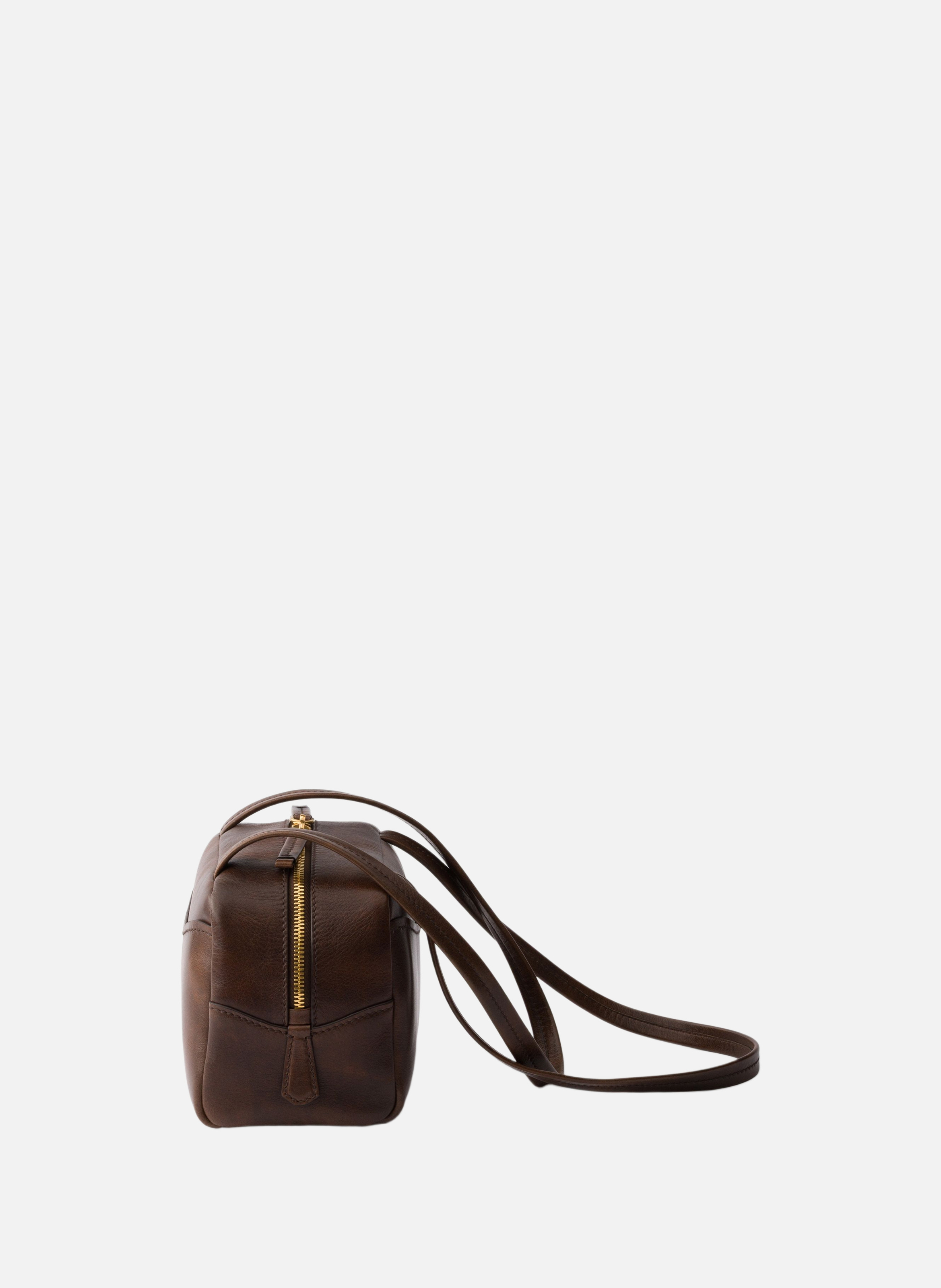 Mini sac à poignée supérieure en cuir vieilli prad PRADA Marron
