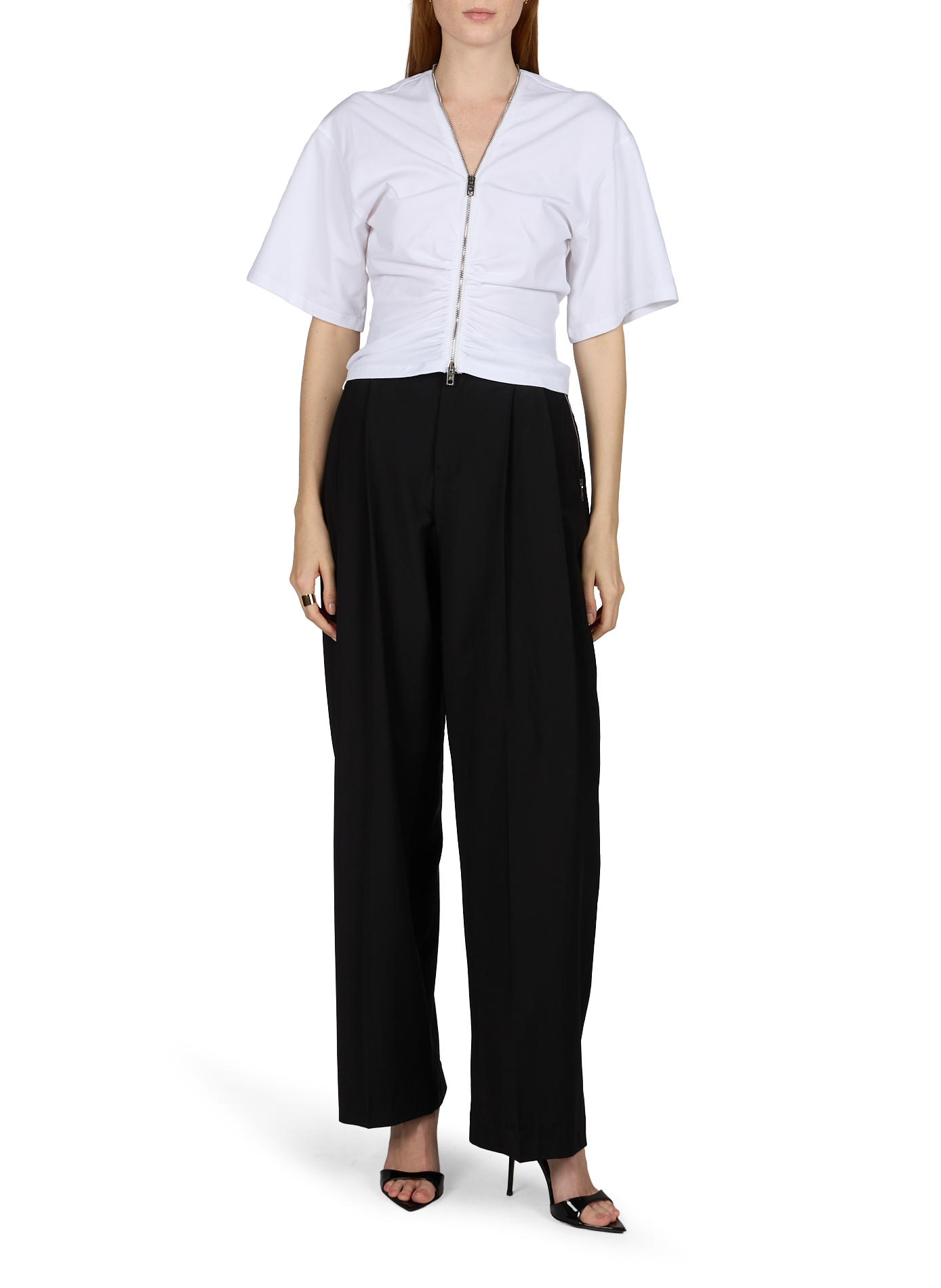 T-shirt zip froncé en coton mélangé ALEXANDER WANG Blanc