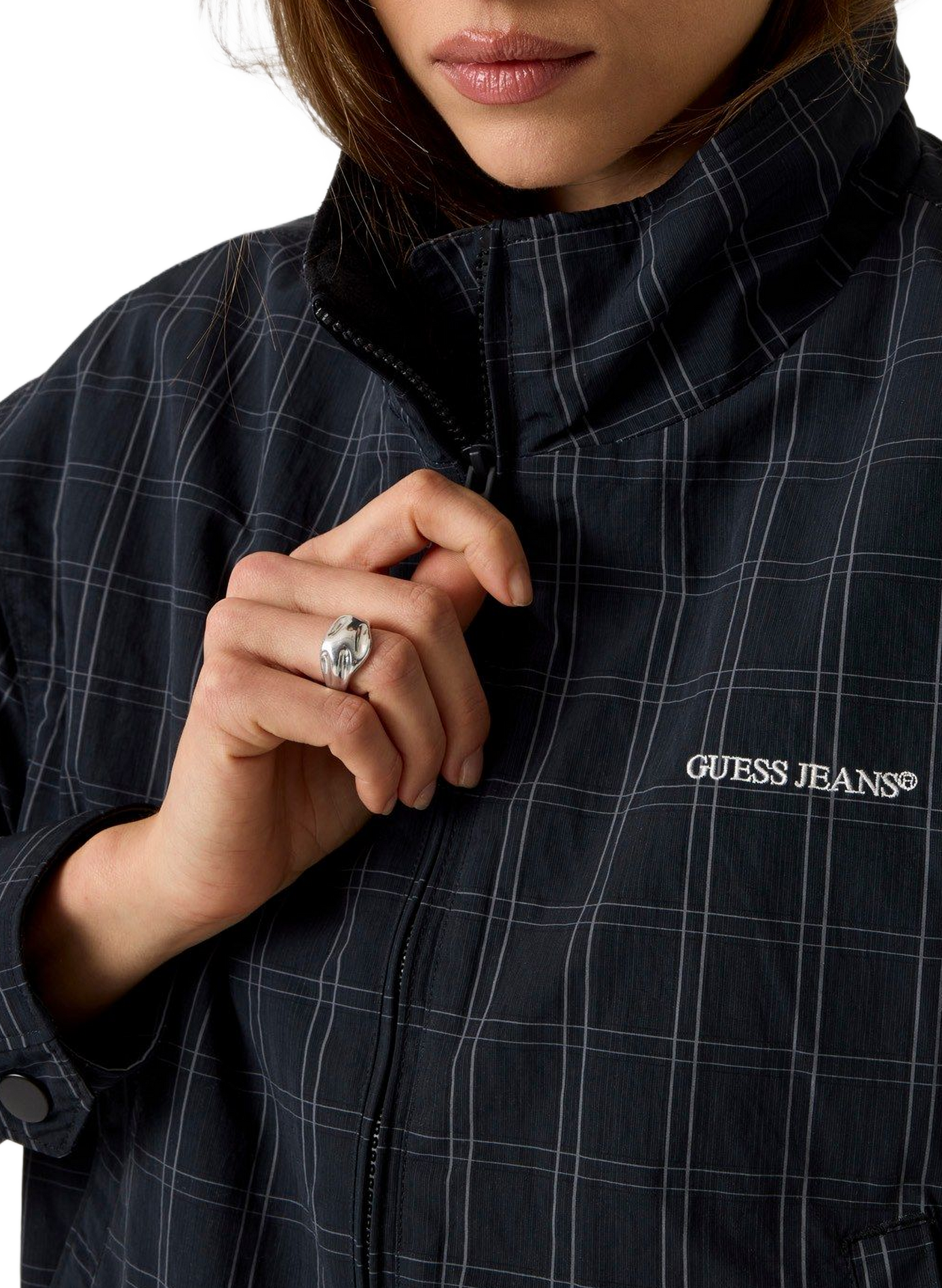 Short checkered high-neck jacket GUESS Black