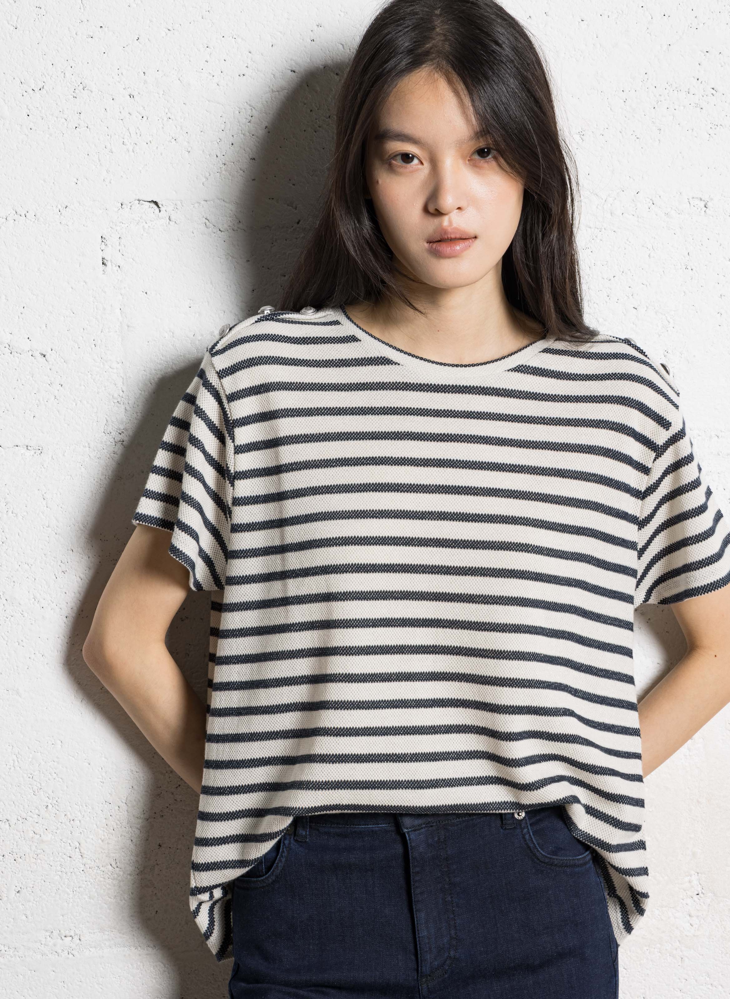 Tee-shirt ample col rond en coton mélangé IKKS Bleu