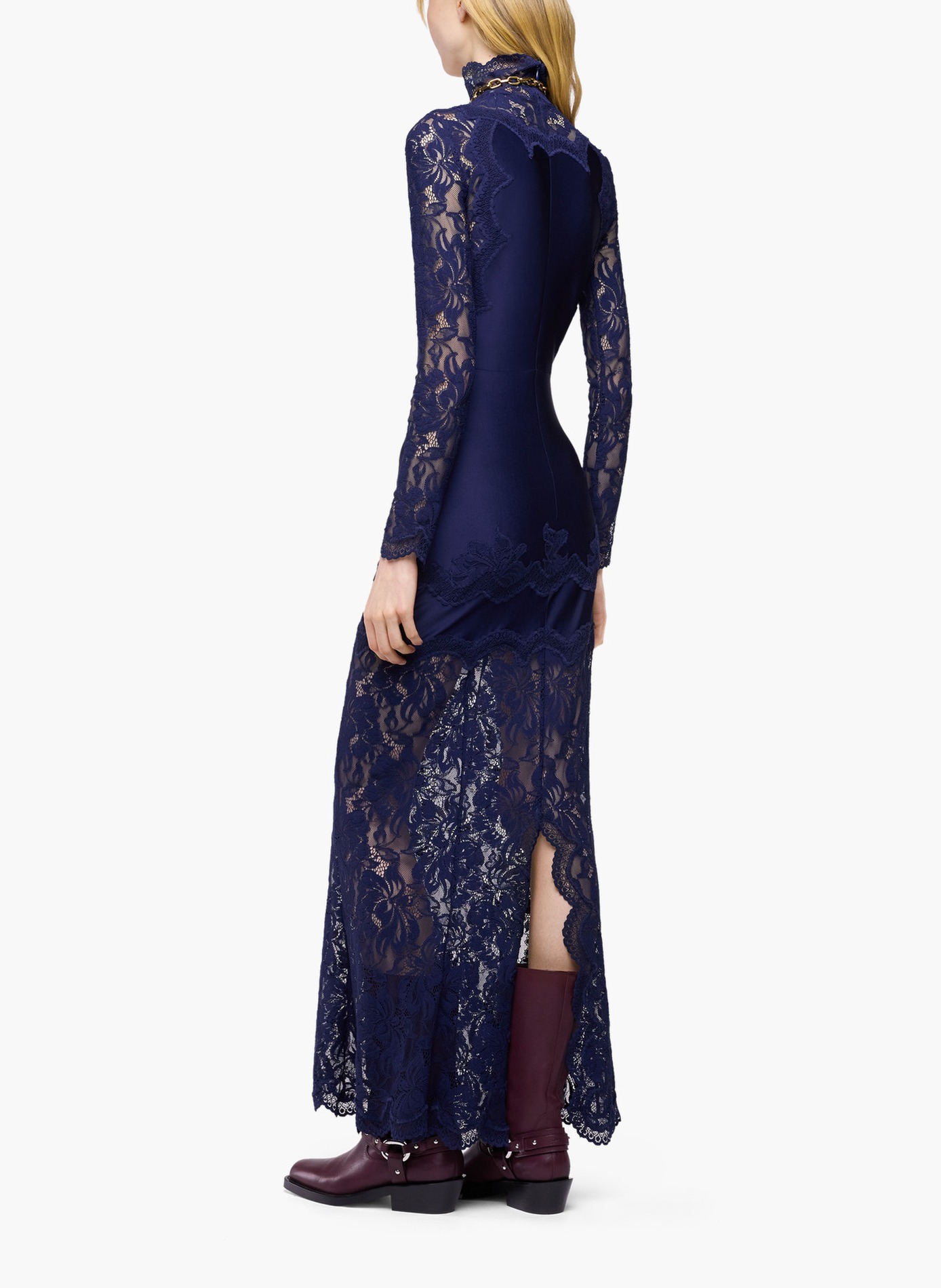 Robe longue en dentelle et jersey RABANNE Bleu