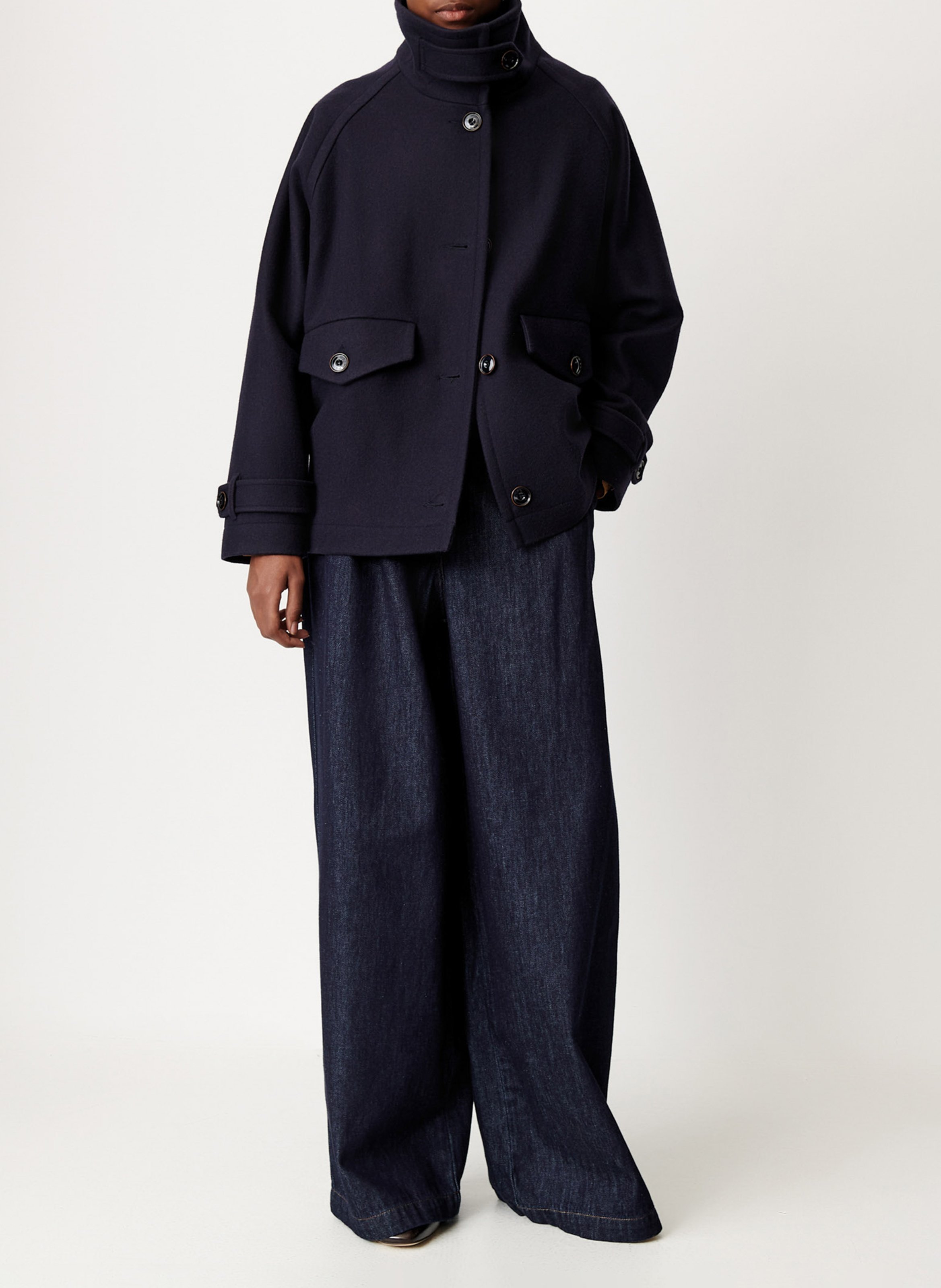 Manteau court col montant en laine mélangée lee wooly SESSUN Bleu