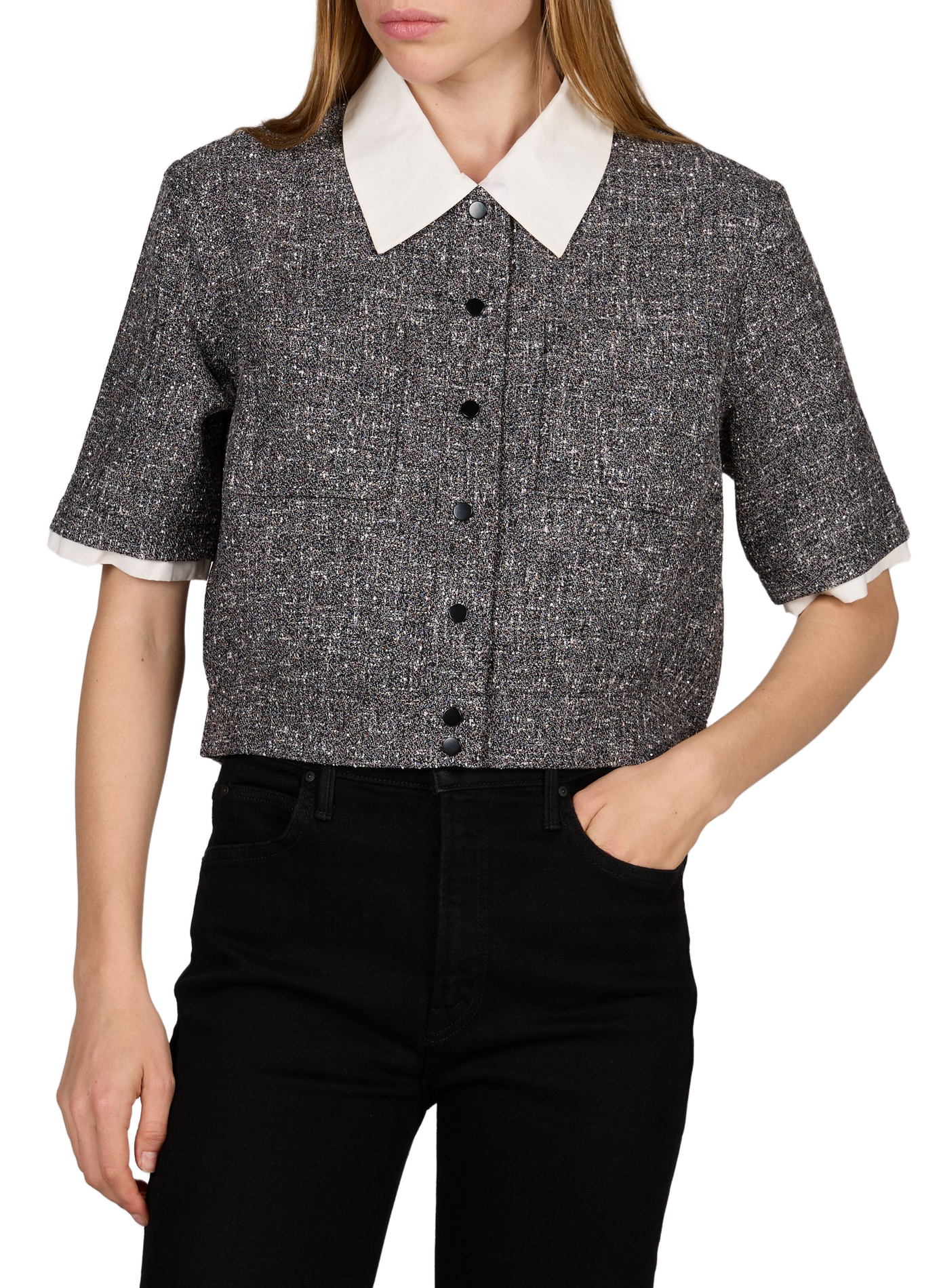 Short sleeve top with silver rhinestones SUNCOO Grey