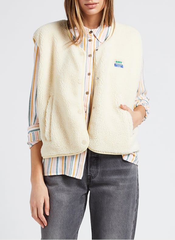 Gilet col rond molletonné sans manches hoktown Beige by AMERICAN VINTAGE AMERICAN VINTAGE Gilet col rond molletonné sans manches hoktown Beige