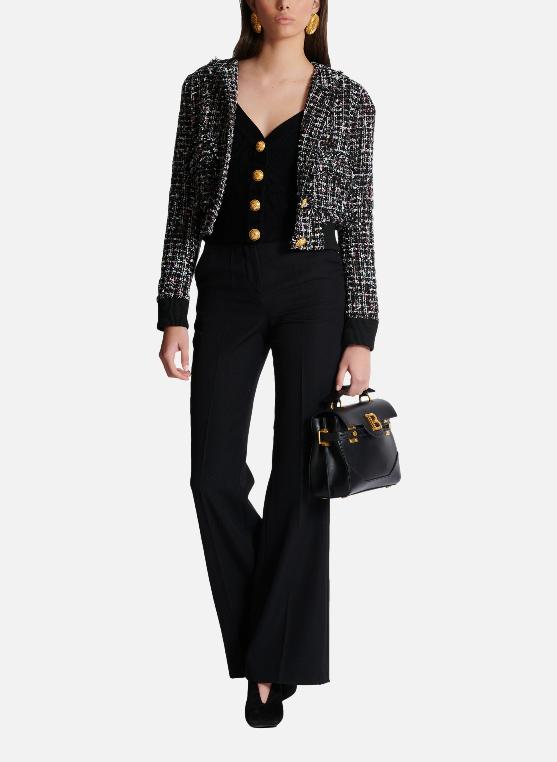Cardigan court en maille BALMAIN Noir