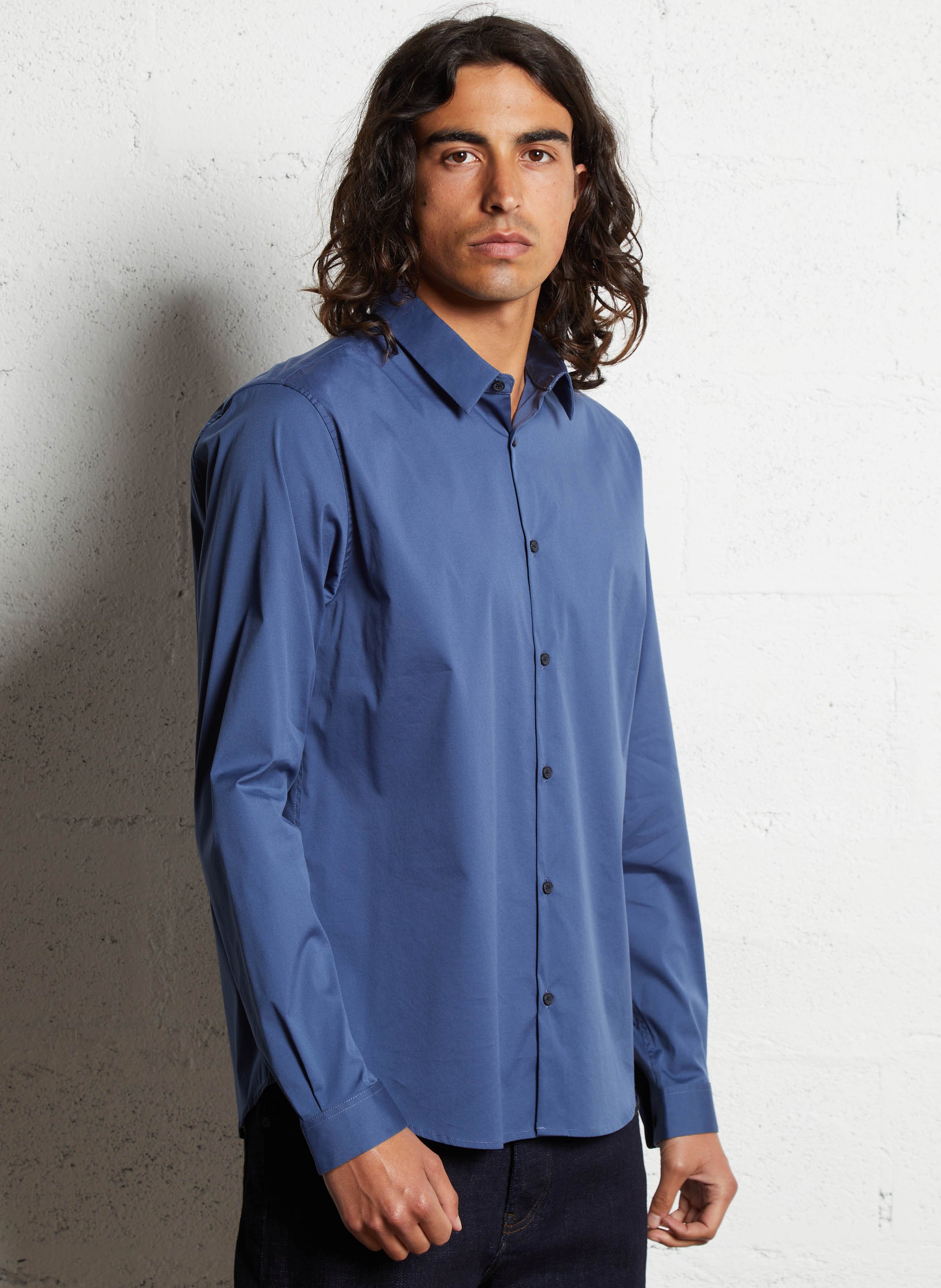 Chemise slim col classique en coton  Bleu encre