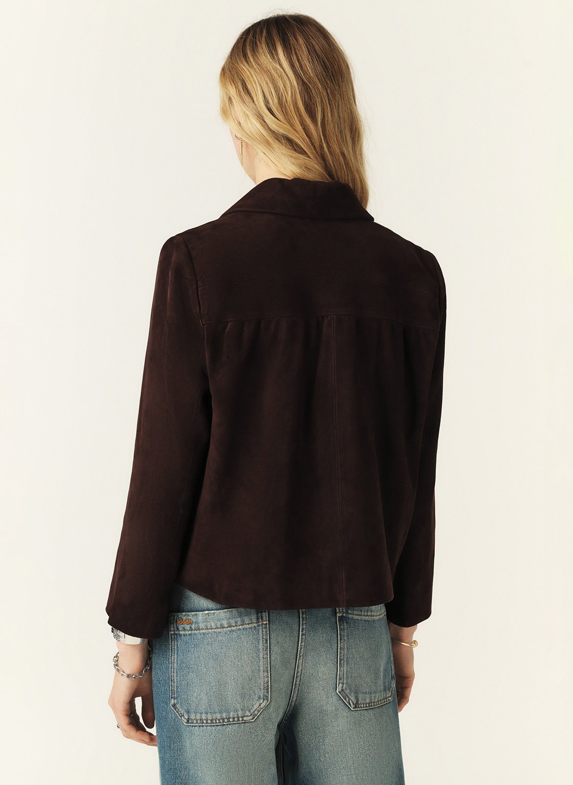 Veste courte en cuir velours milas BA&SH Marron