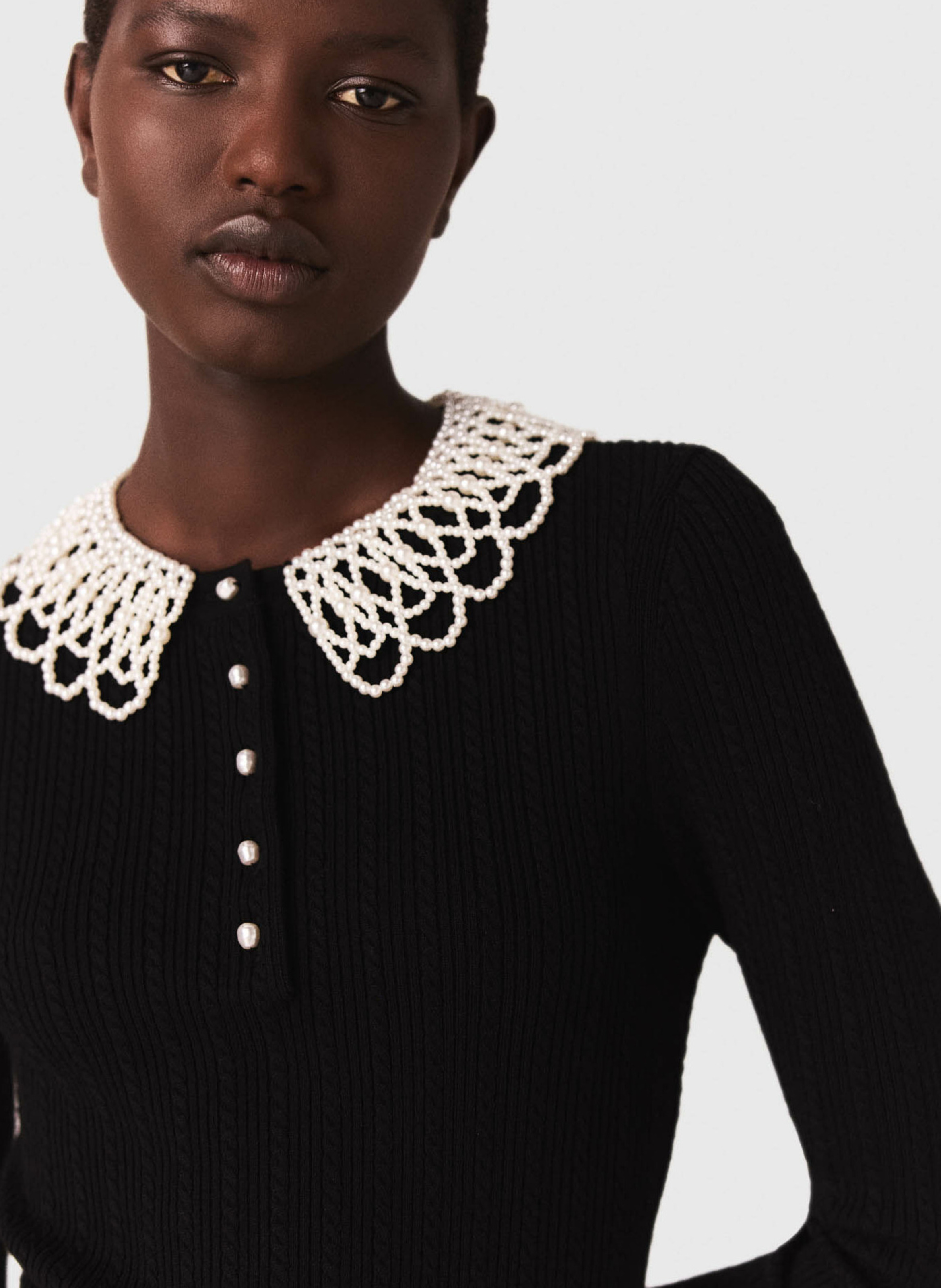 Robe courte col rond en maille MAJE Noir