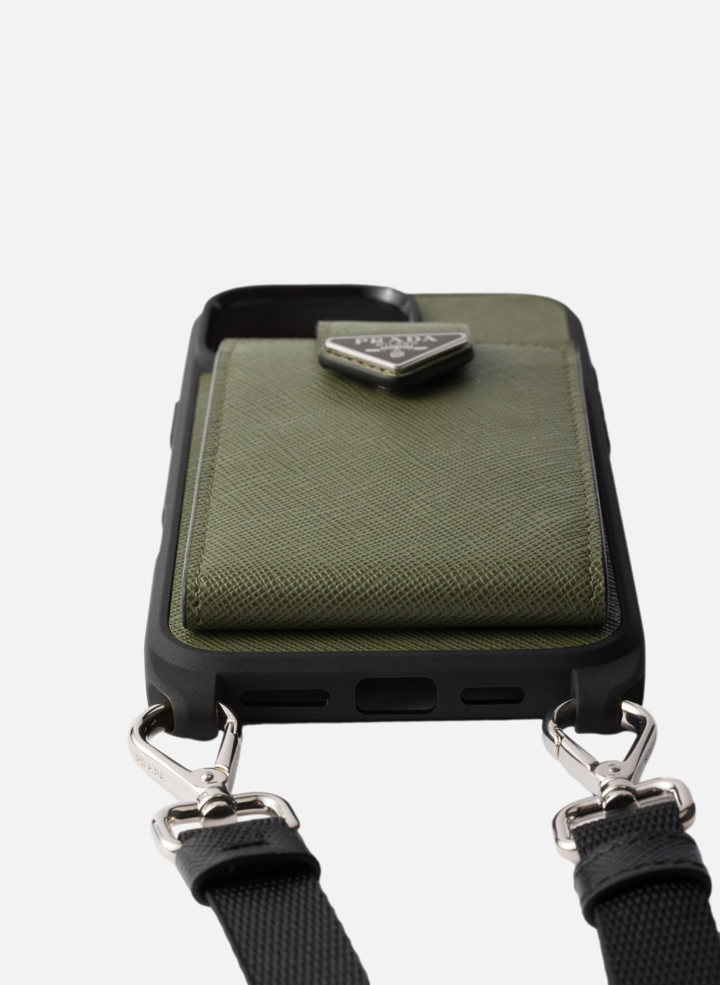 Coque pour iphone 16 pro max en cuir saffiano PRADA Vert