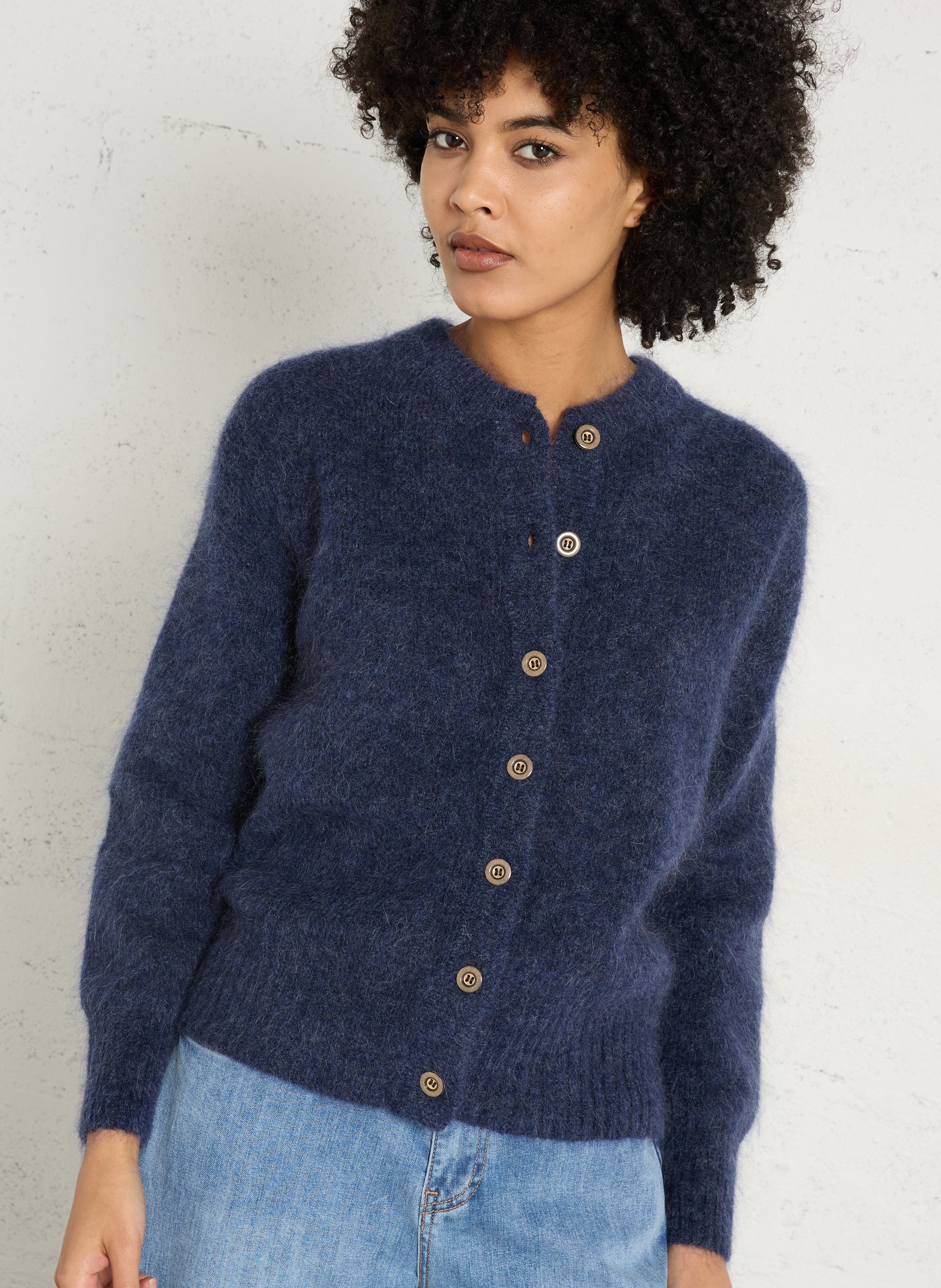 Cardigan col rond en mohair mélangé lou MAISON 123 Bleu