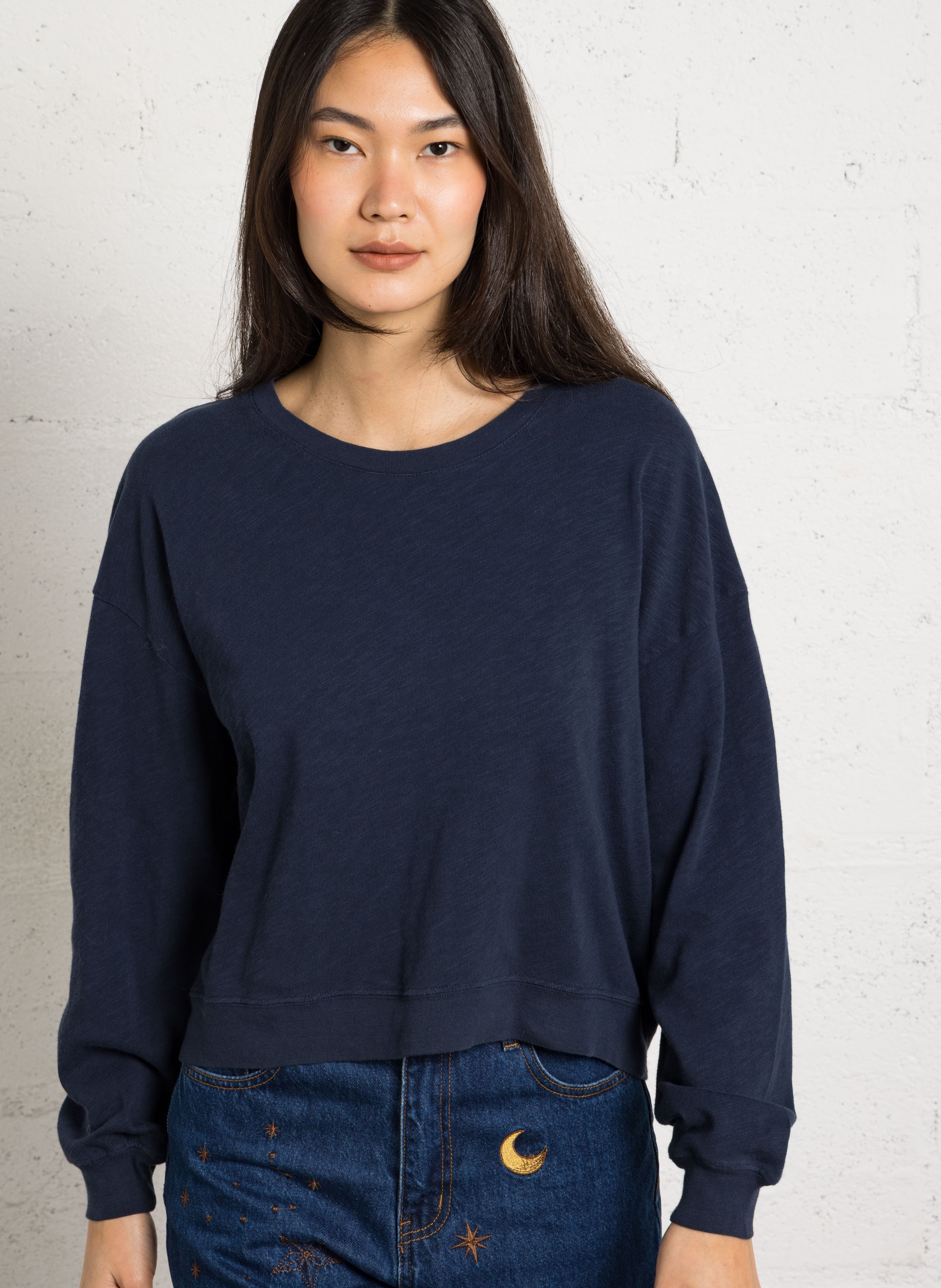 Tee-shirt droit col rond en coton sonoma  Navy blue vintage