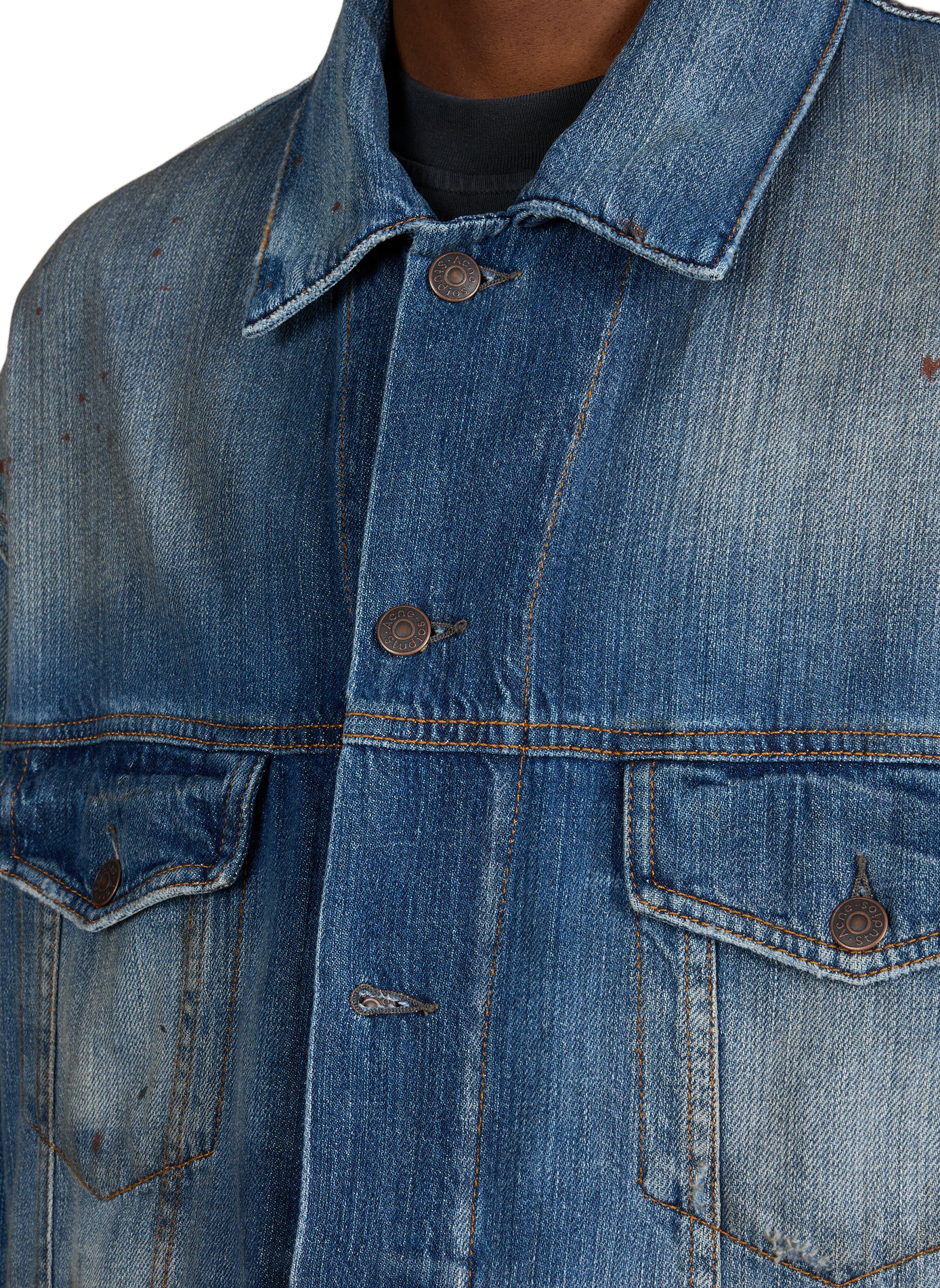 Veste droite en denim de coton organique ACNE STUDIOS Bleu
