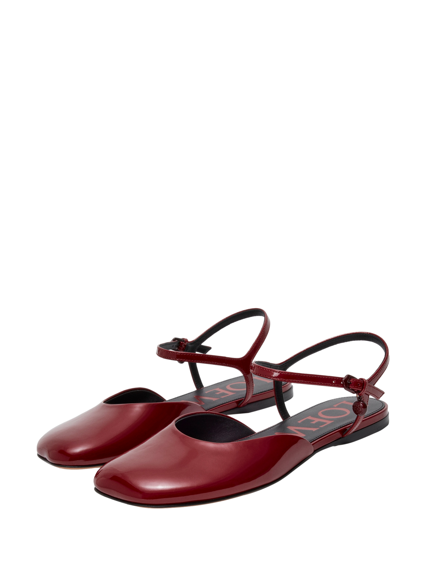 Ballerines à bride cheville Toy en cuir d'agneau verni souple LOEWE Rouge