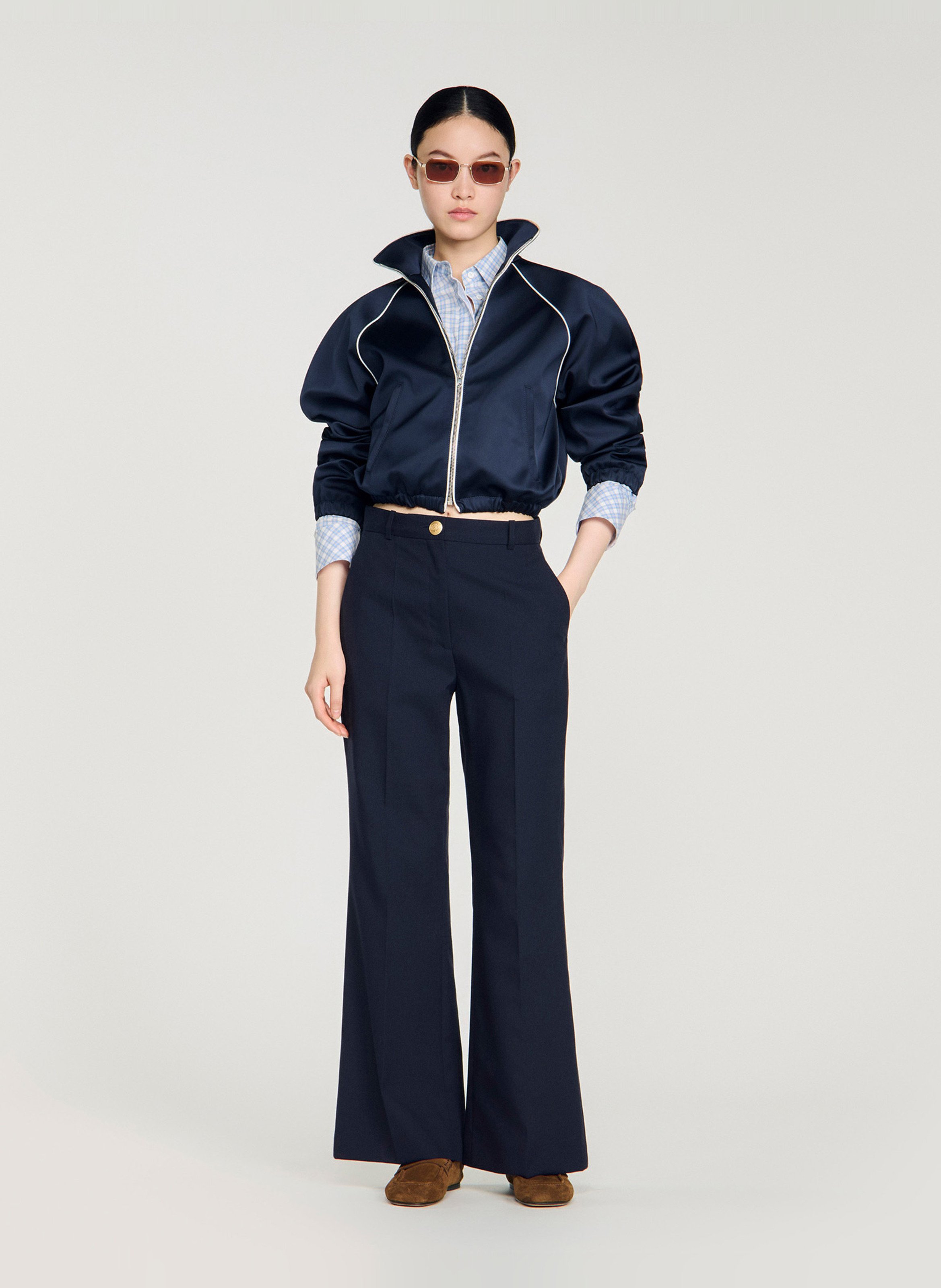 Pantalon large en laine mélangée SANDRO Bleu